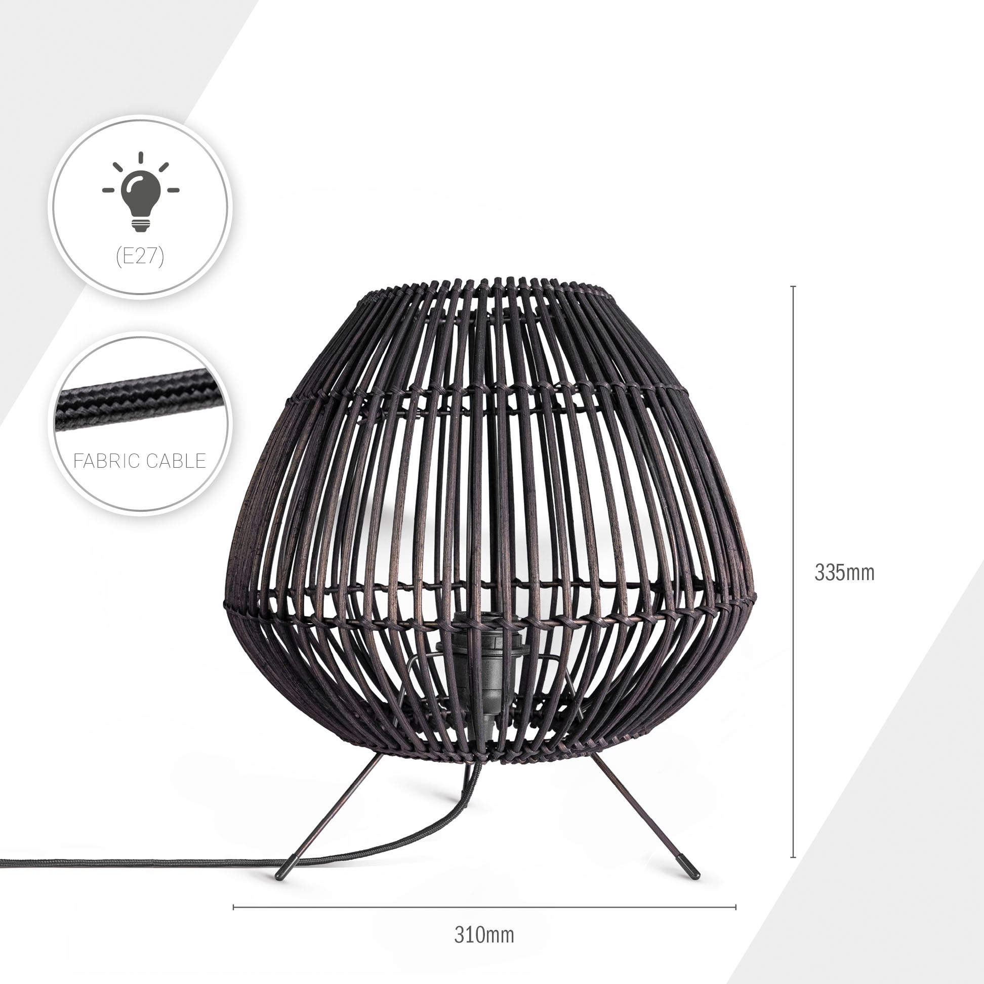 Paco Home Tischleuchte »PIRU«, Leuchtmittel E27 | ohne Leuchtmittel, Rattan Boho Style Dreibein Natur Nacht E27