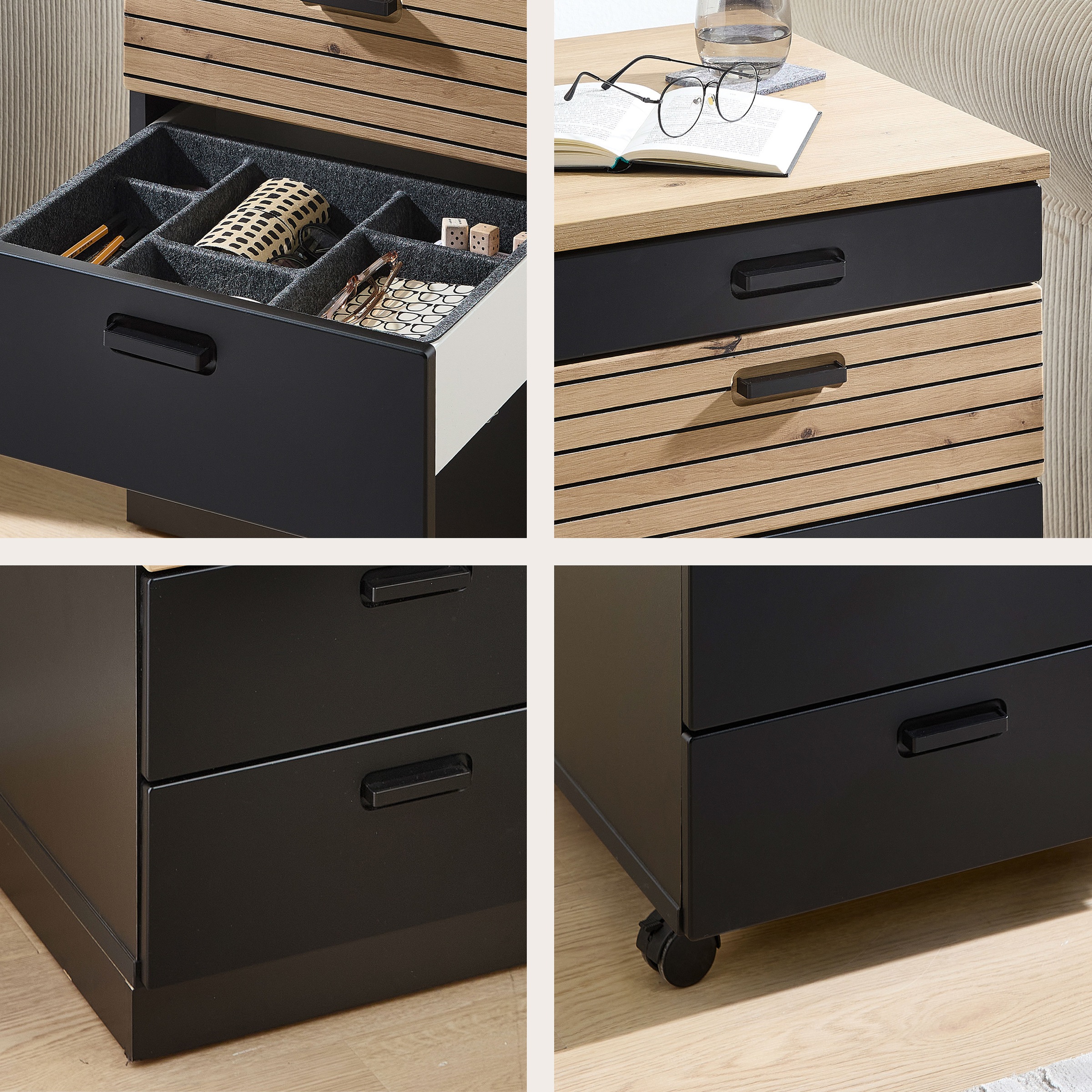 Innostyle Rollcontainer »Rollcontainer Glenn, 45 x 66 x 55 cm (B/H/T)« 1 Stk. tlg. inkl. Filzeinlage, 4 Rollen(2 mit Bremsen) oder Sockel, SK Soft-Close