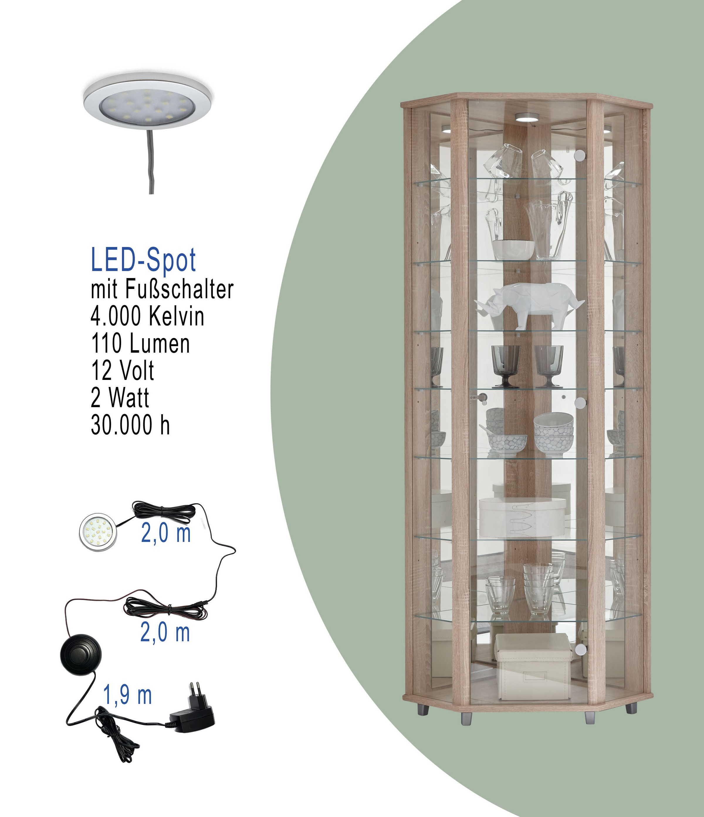 fif möbel Eckvitrine »TRIO Höhe ca. 172 cm, ink. Beleuchtung«, Eckvitrine/Glasvitrine 1x Glastür, perfekt für Sammler, Sammlervitrine