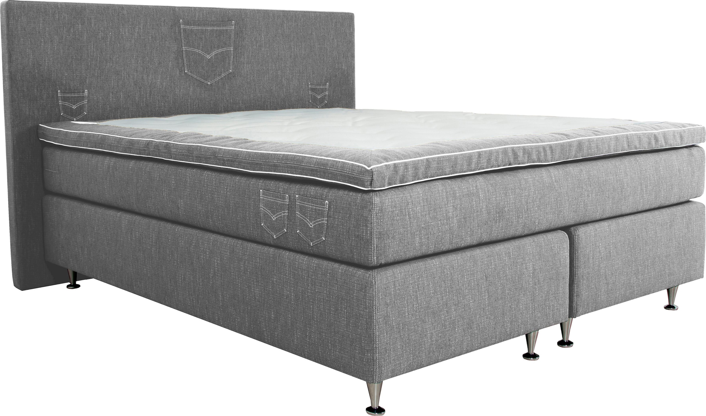 INOSIGN Boxspringbett »Zahara« inkl. Topper, besonderes Highlight: aufgenähten Jeanstaschen - Optik