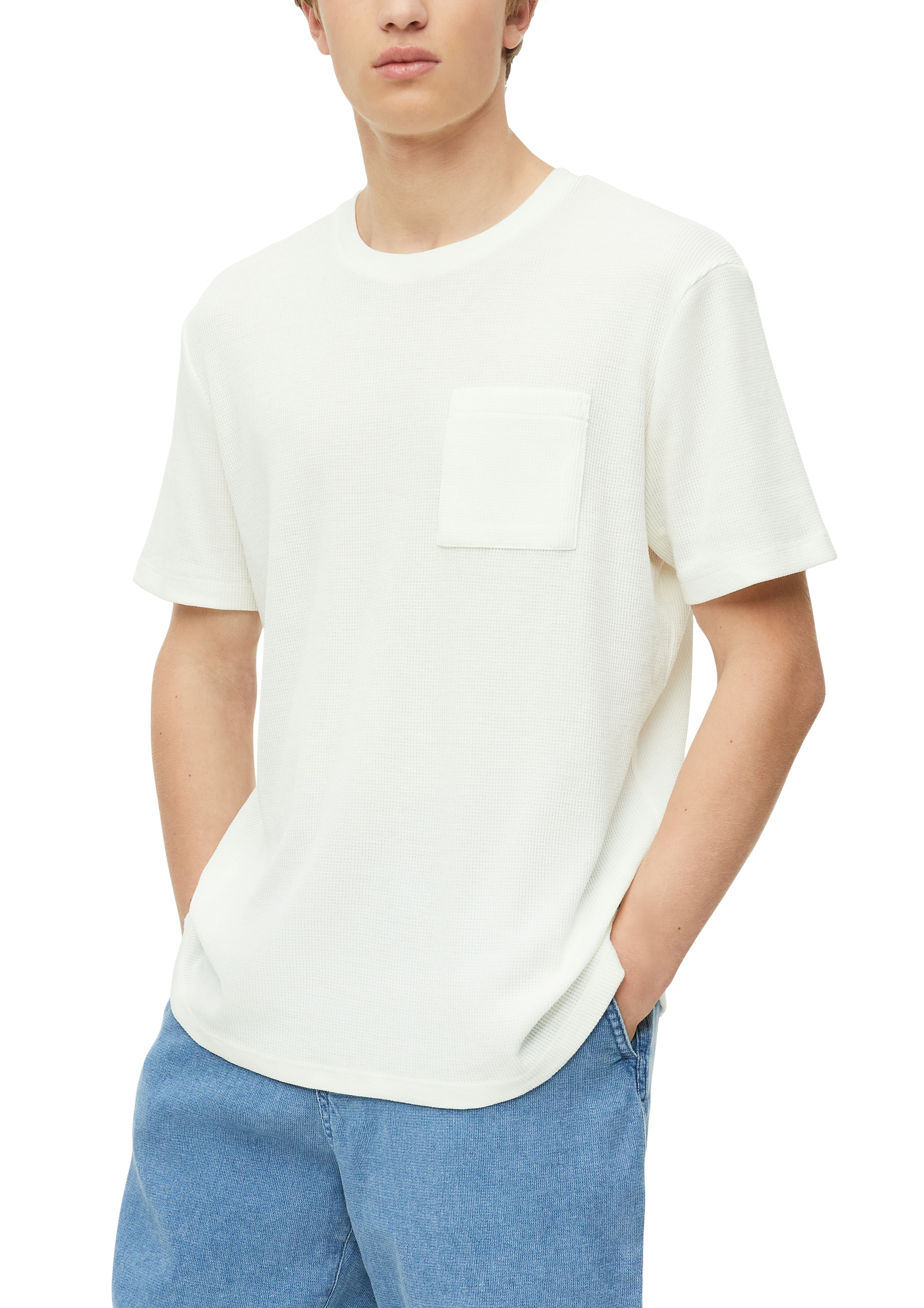 s.Oliver Rundhalsshirt Kurzarmshirt mit Brusttasche und Leinen