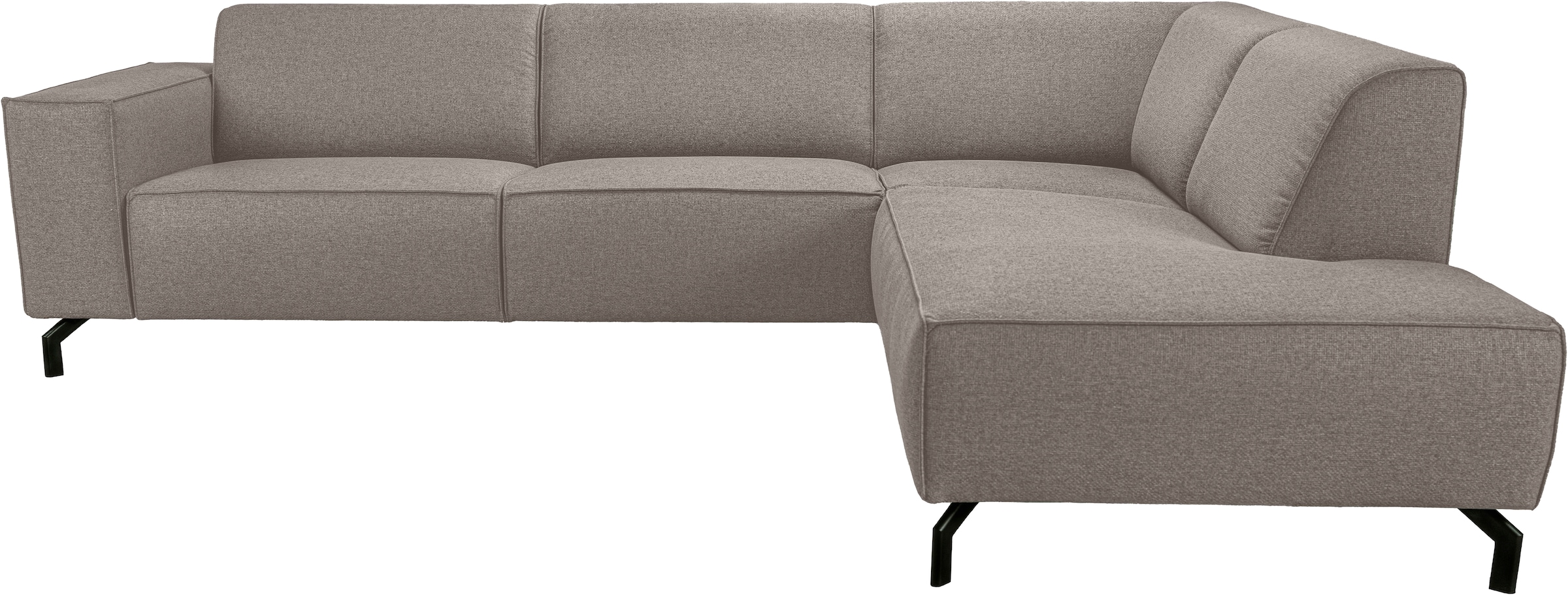 Places of Style Ecksofa »Lorcan, Breite 275 cm, weiches Sitzgefühl«, mit schwarzen Metallfüßen, Lederoptik und in weichem Strukturstoff