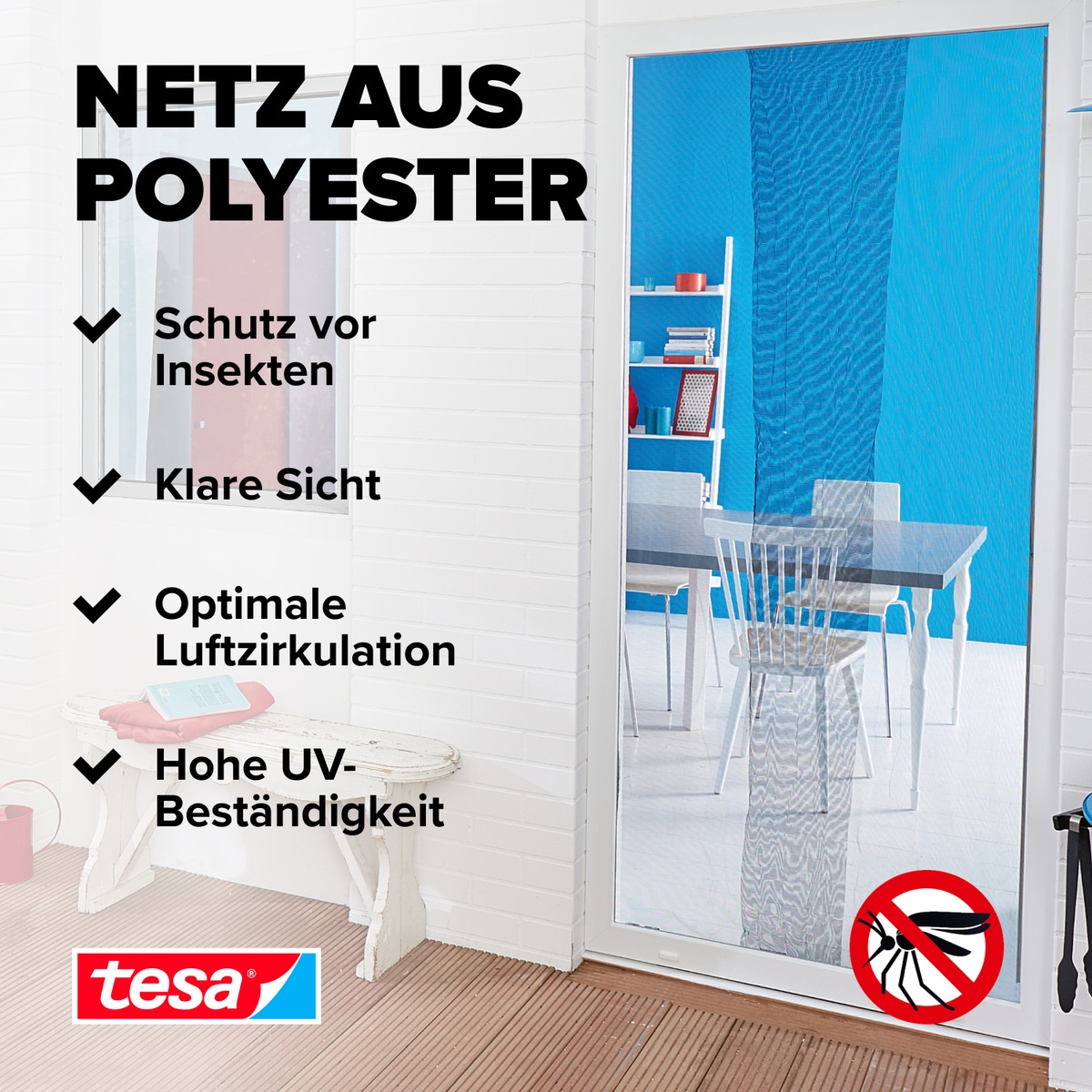 tesa Insektenschutz-Tür »Insect Stop Comfort Fliegengitter für Türen - 1,2 m : 2,2 m«, Balkon Türvorhang - Insektenschutz ohne Bohren