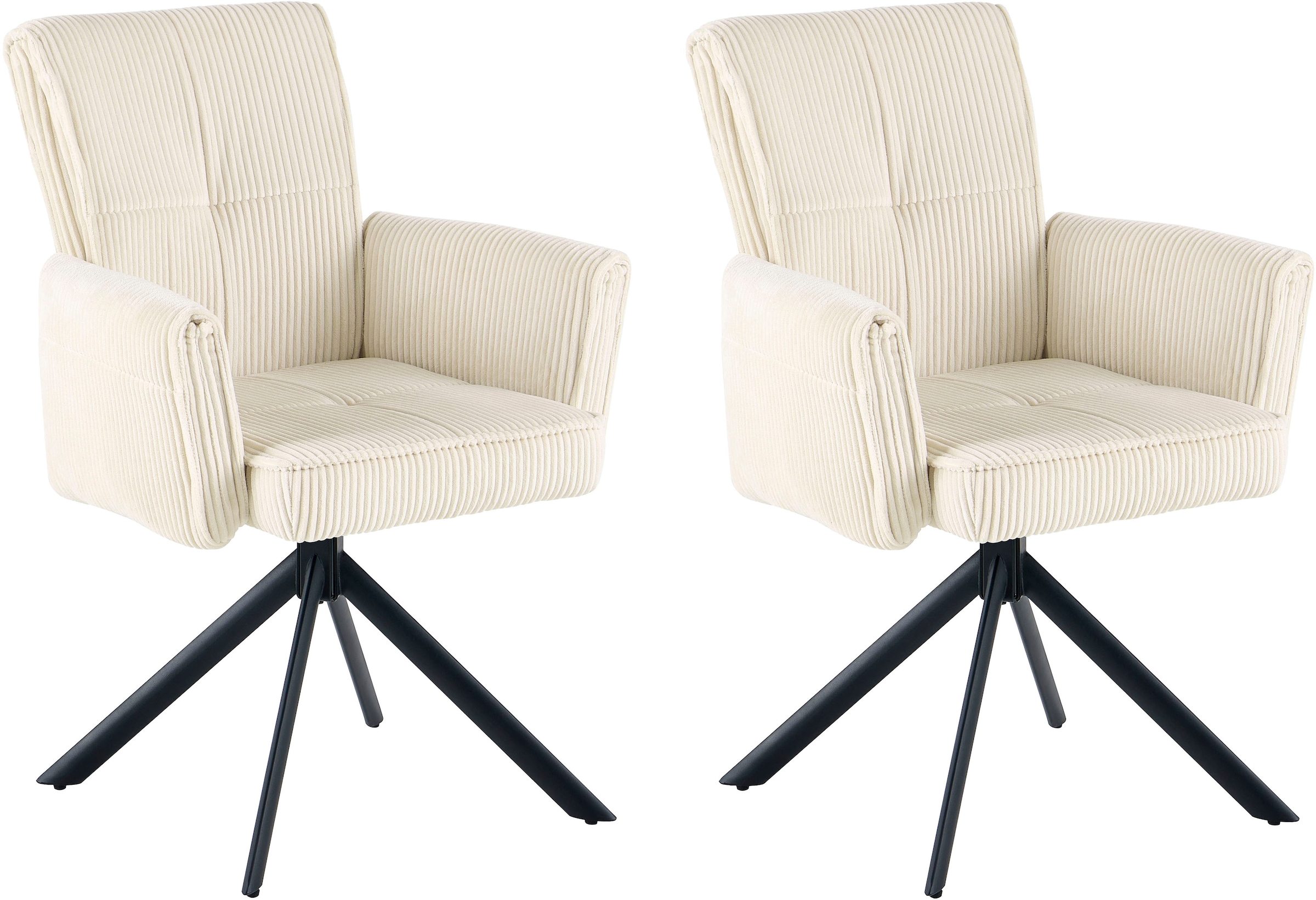 OTTO home, Esszimmerstuhl »Viola, 2er-Set« (Set) 2 Stk.gemütlicher Armlehnstuhl mit Federkern, 360° drehbar, viele Varianten, beige + schwarz + beige,