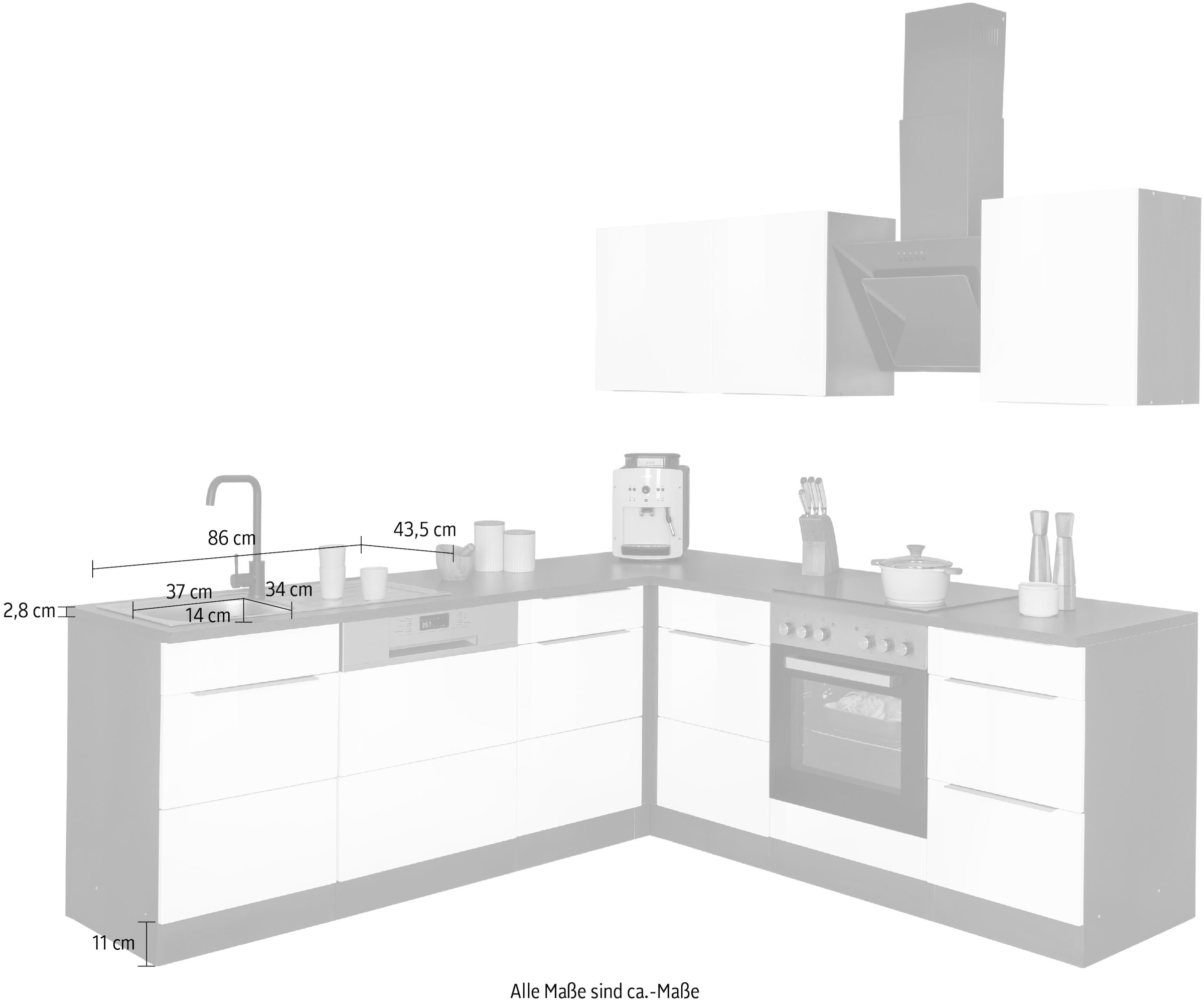 KOCHSTATION Winkelküche »KS-Brindisi« Stellbreite 220/220 cm, wahlweise mit E-Geräten, mit MDF-Fronten