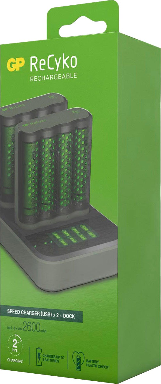 GP Batteries Akku-Ladestation »ReCyko 2x Akku Schnellladegerät mit je 4 AA Akkus 2600 mAh NiMH«