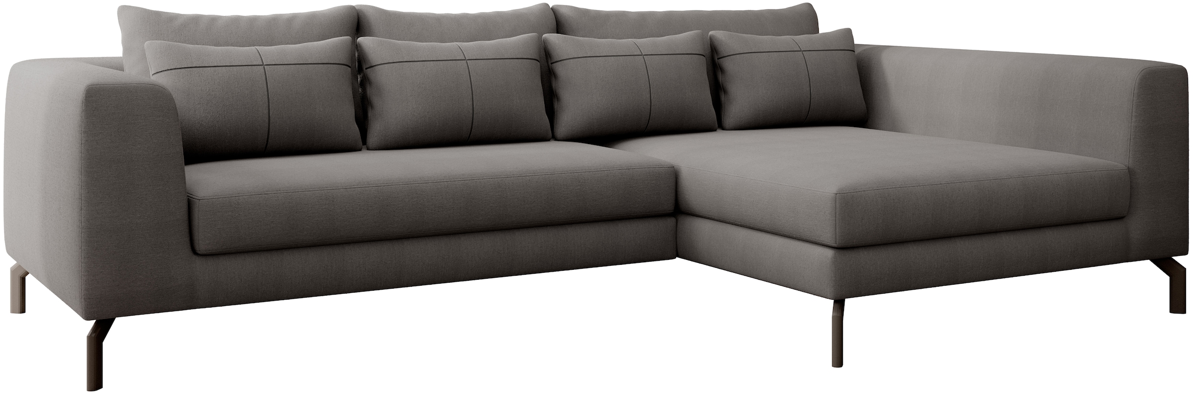 INOSIGN Ecksofa »Cross, mit softem Sitz, L-Form, wendbare Zierkissen, Breite 284 cm«, Couch mit vielen Kissen, stylische Kreuznaht, elegante Metallfüße