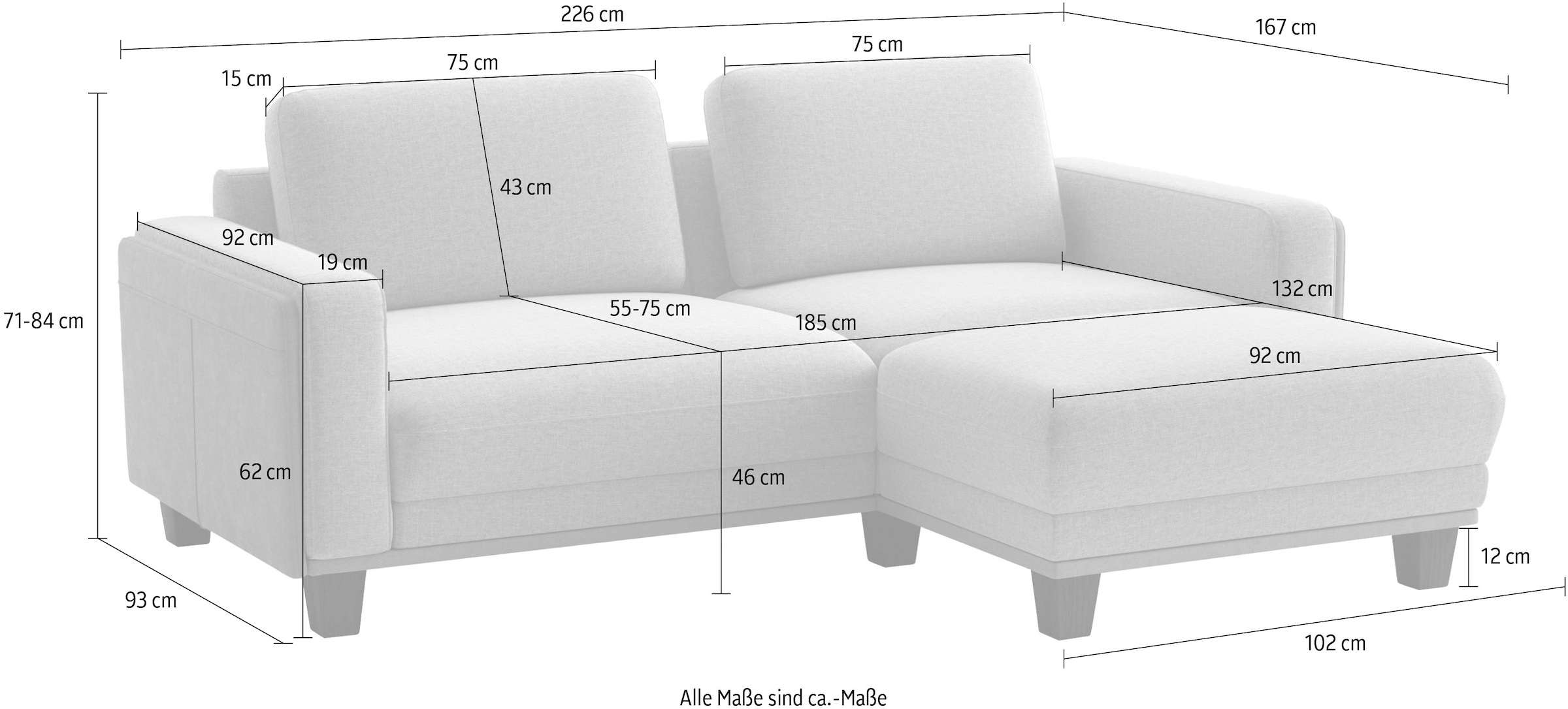 sit&more Ecksofa »Concept« Modernes Sofa in drei Fußfarben zur Auswahl