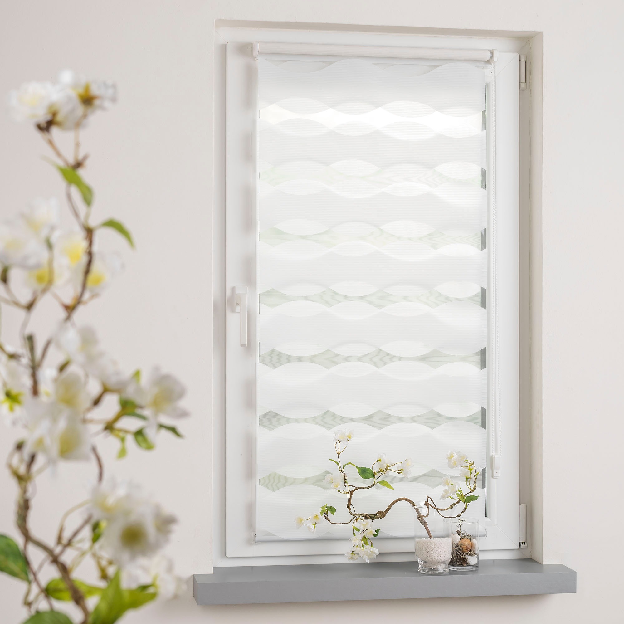 Liedeco Doppelrollo »Wave«, Lichtschutz, ohne Bohren, freihängend, Klemmfix-DUO-Rollo, Doppelrollo "Wave"