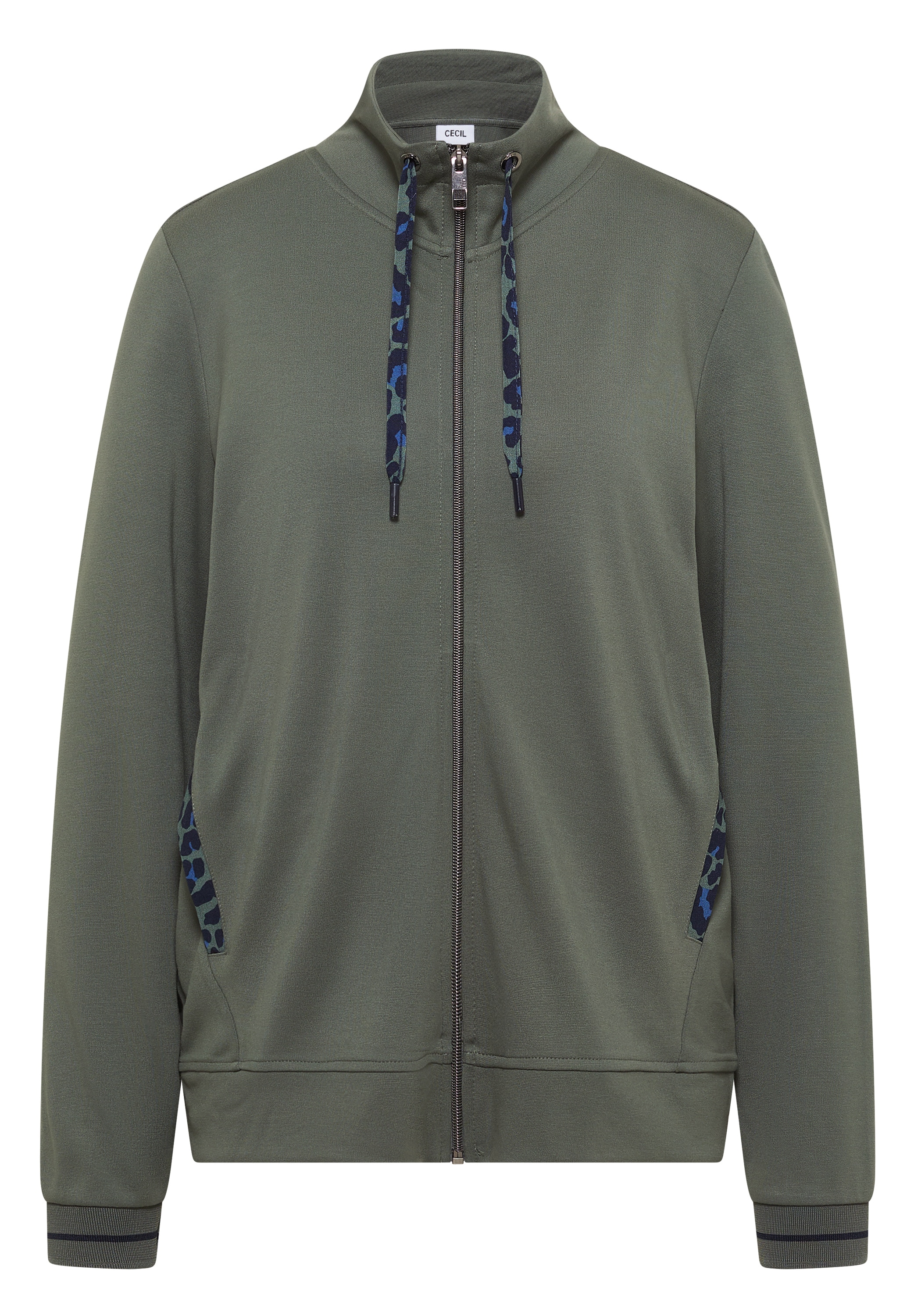 Cecil Sweatjacke mit Animal-Print Details, Stehkragen, Viskosemix
