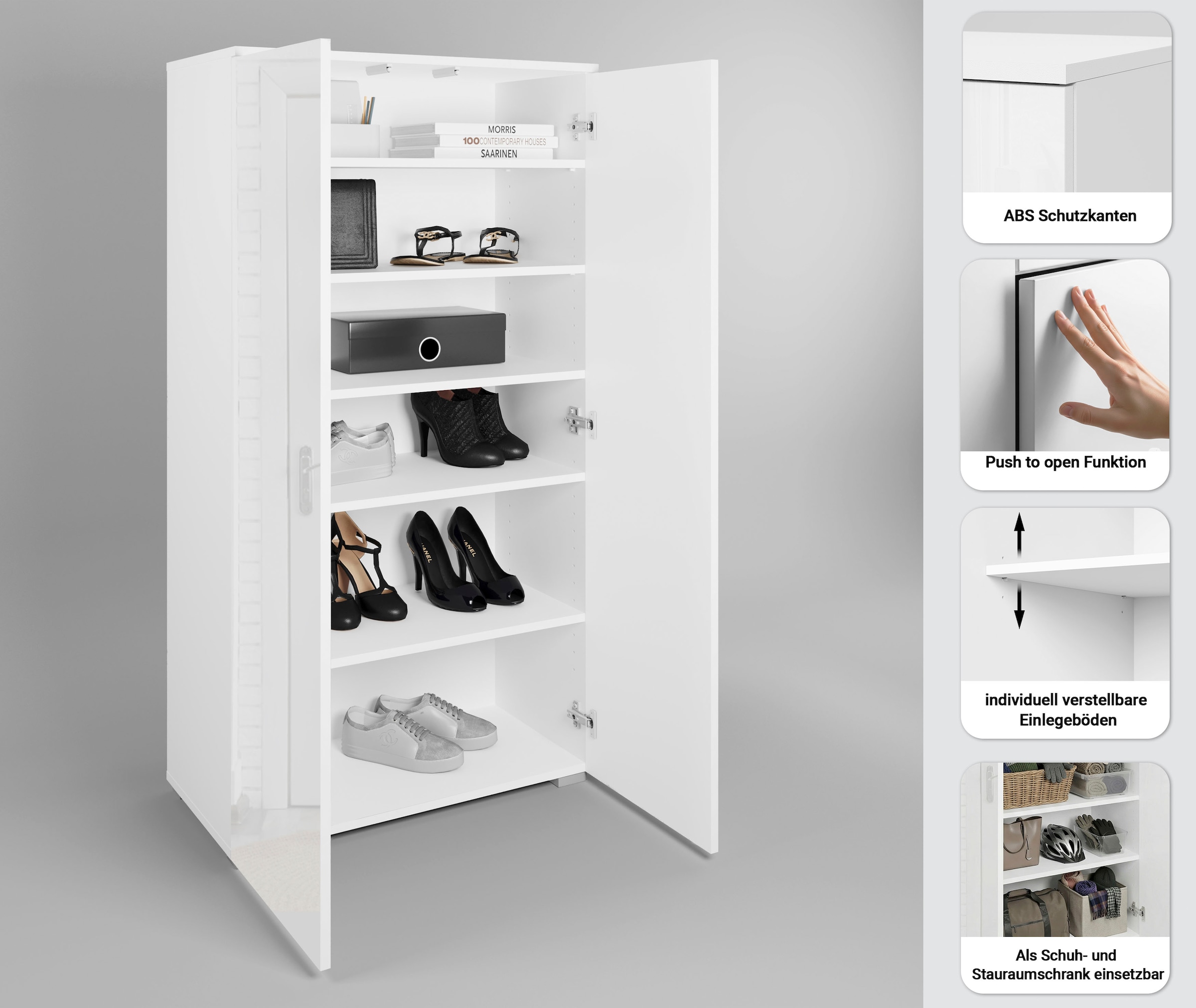 OTTO home Schuhschrank »Paris« grifflose Schuhregal Breite 70cm, mit 6 geräumigen Fächern