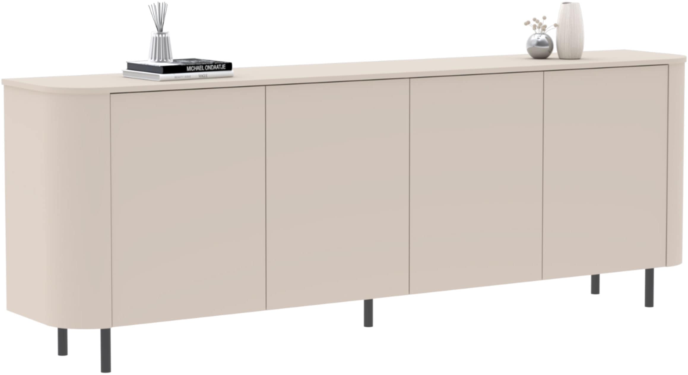 OTTO home Sideboard »Lido, 231 cm breit, 4 Türen, Anrichte, Kommode, Stauraumschrank« Formgebogenes MDF, Stirnseiten mit Rundung, Push-to-open, Metallfüße
