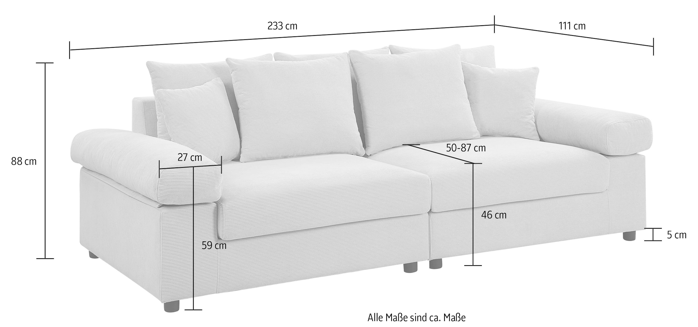 auf Raum XXL-Sitzfläche, mit home mit stellbar Cord-Bezug, »Bjoern«, Big-Sofa ATLANTIC im Federkern, bestellen frei collection Raten