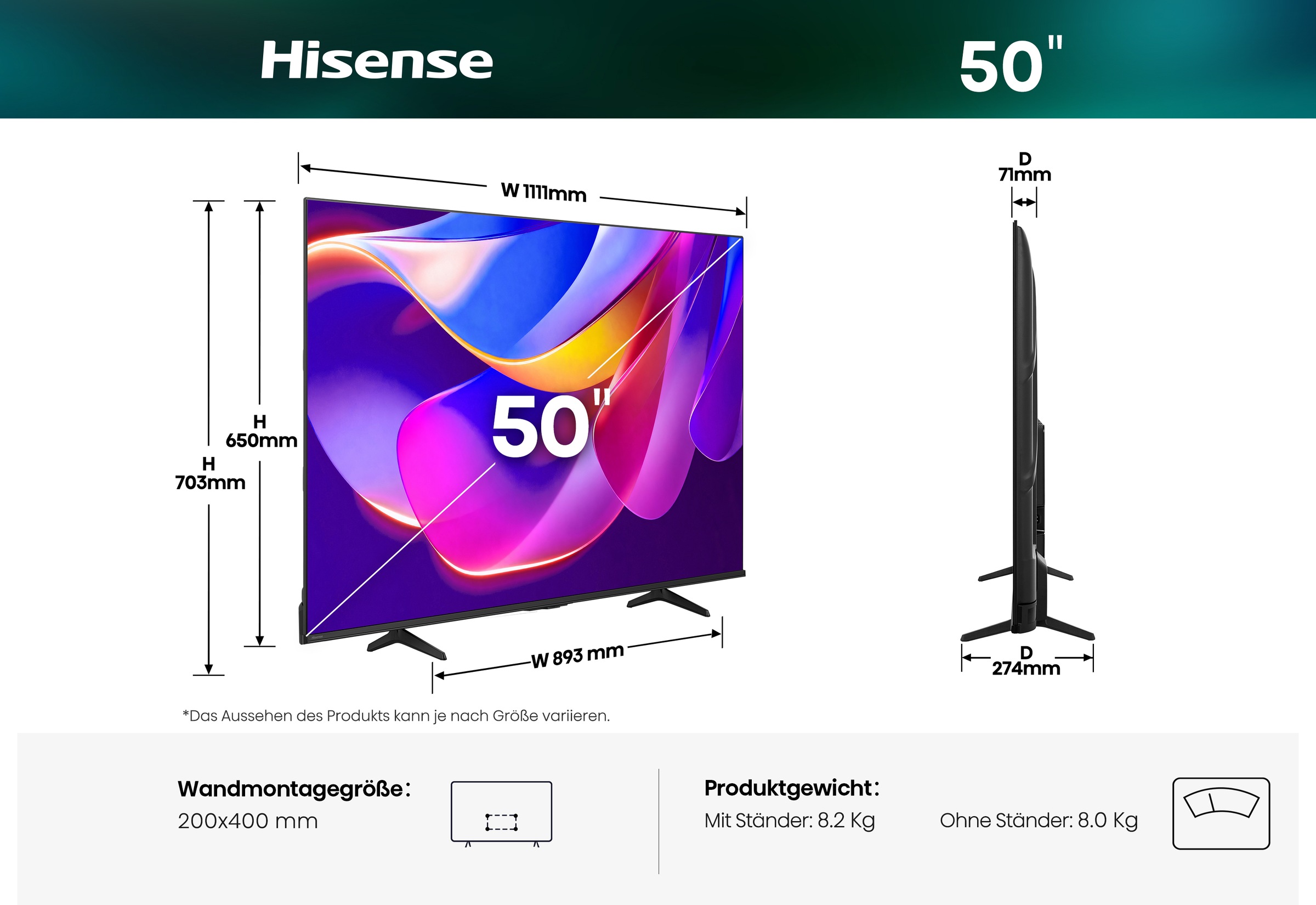 Hisense DLED-Fernseher »50E6DS« 126 cm/50 ″ Smart-TV