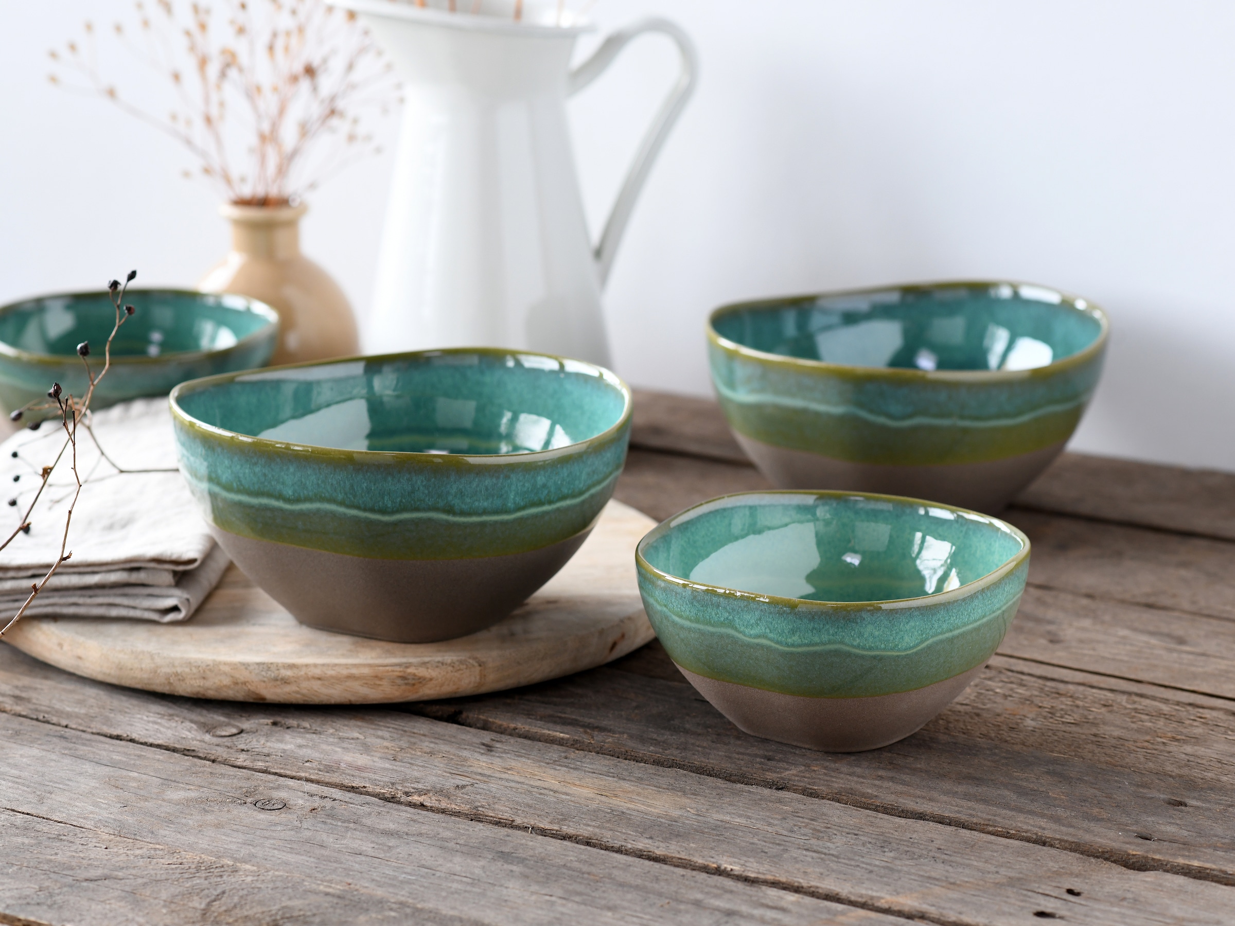 CreaTable Schale »Basalt Bio, Bowl Set 4-tlg« 4 Stk. aus Steinzeug Organische Form, Jedes Teil ein Unikat