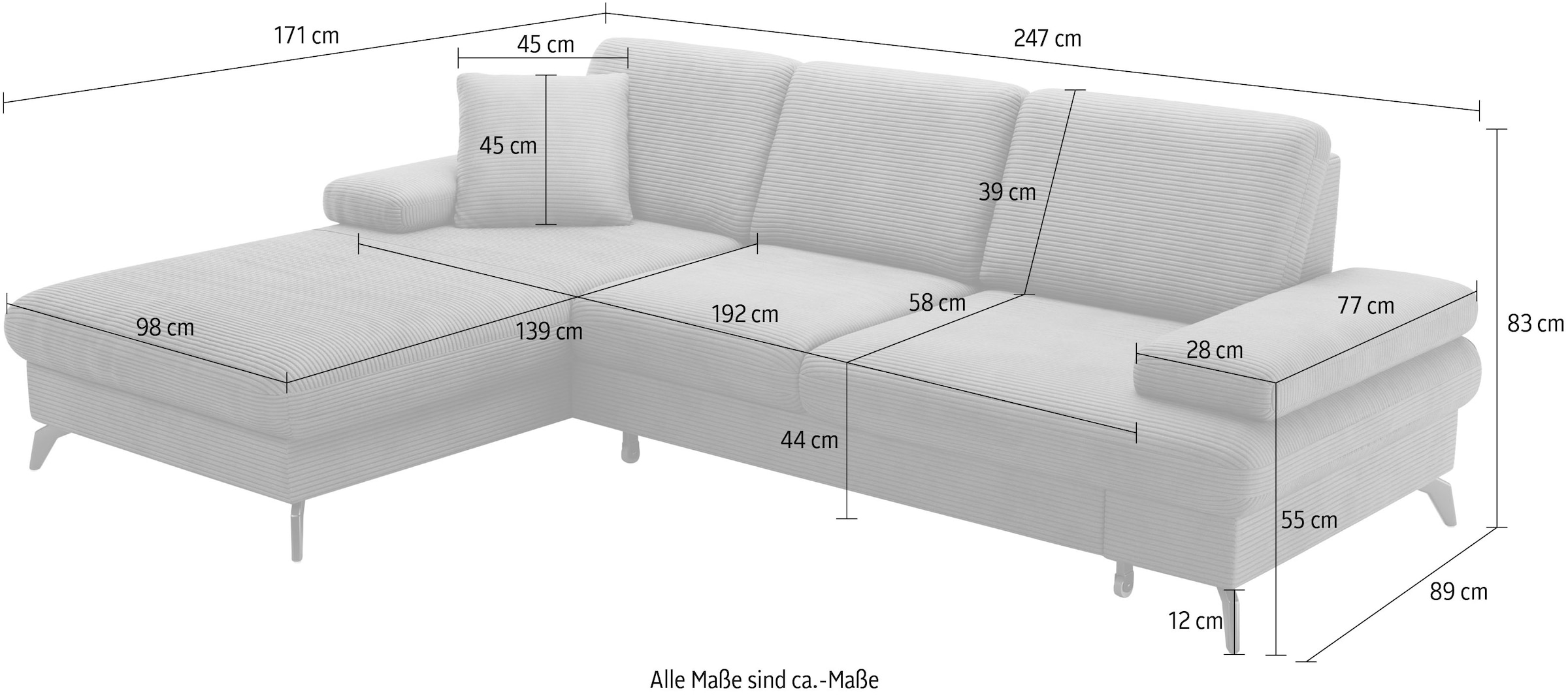 sit&more Ecksofa »Morris Jubi L-Form, inklusive XXL-Liegefläche, bzw. Schlaffunktion«, Bettfunktion, Armteilverstellung und 1 Zierkissen