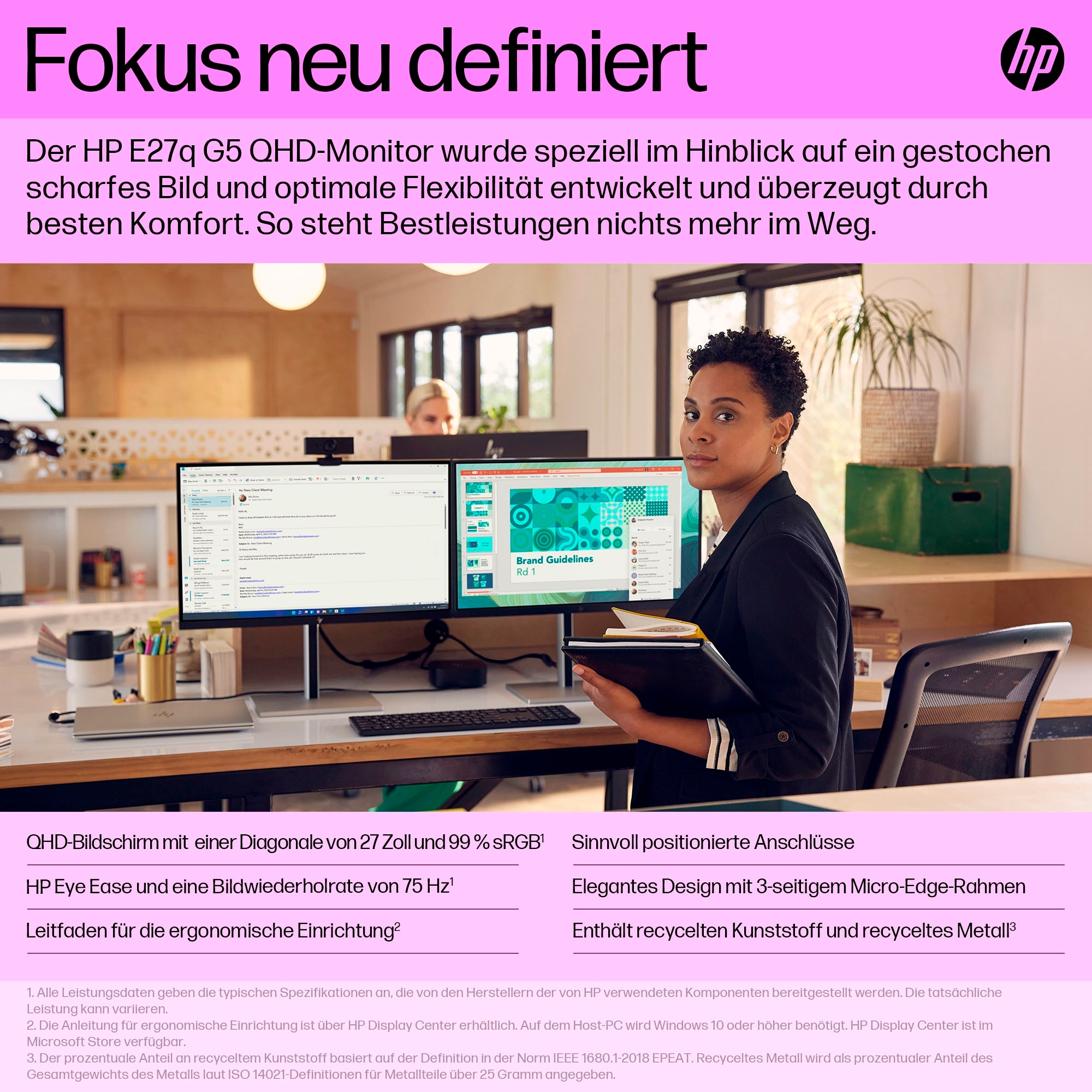 HP LED-Monitor »E27q G5 QHD Monitor«, 69 cm/27 Zoll, 2560 x 1440 px, QHD, 5 ms Reaktionszeit, 75 Hz