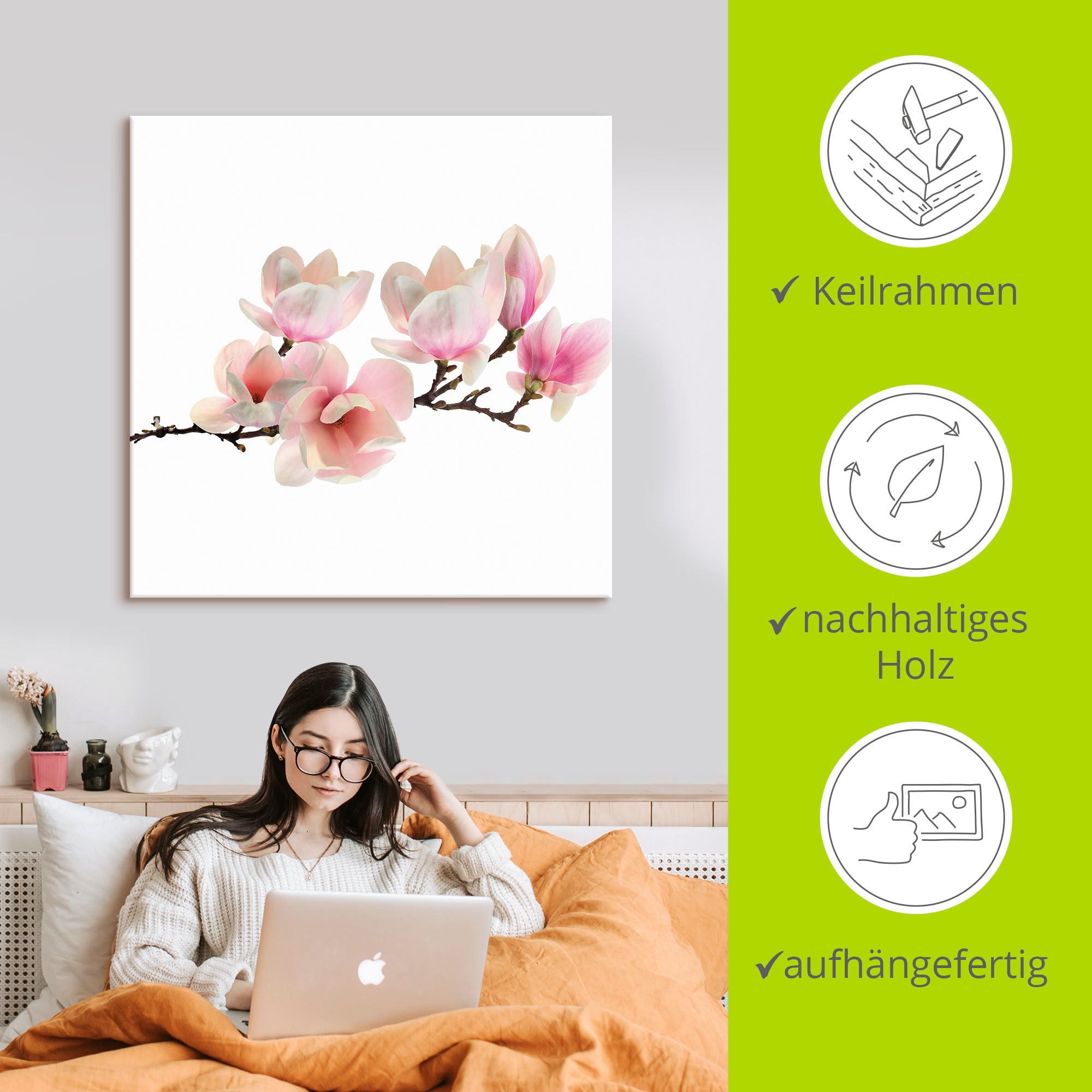 Artland »Magnolie« Blumen 1 Stk. tlg. auf Holzrahmen gespannt