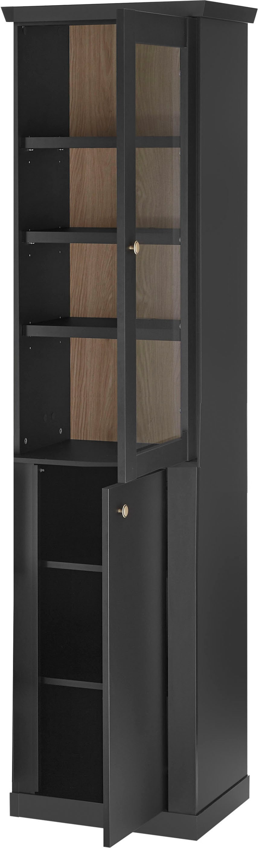Home affaire Vitrine »Lincoln, Hochschrank im Landhausstil, moderne Glasvitrine« edles Design, messingfarbene Knopfgriffe, vielseitig einsetzbar