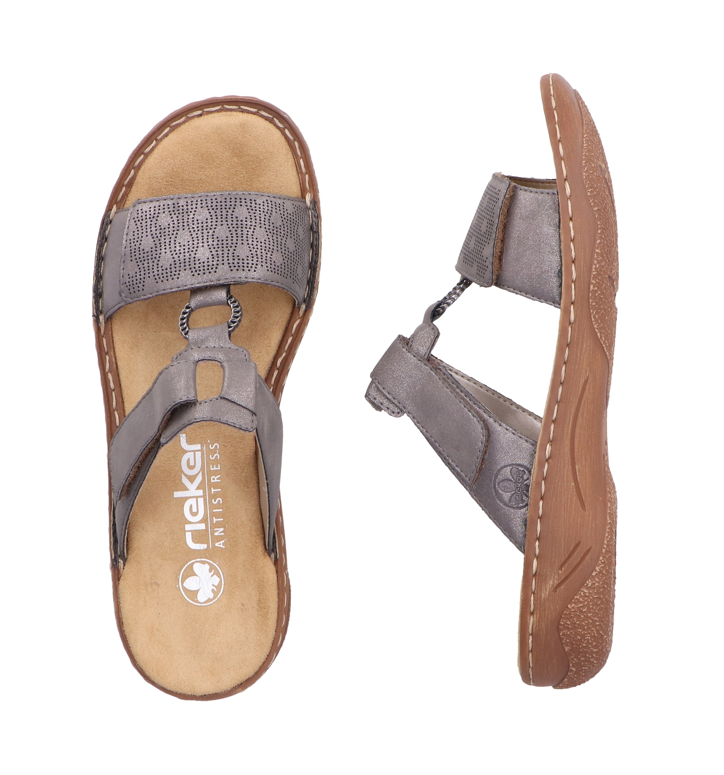 Rieker Pantolette  Sommerschuh, Schlappen, Urlaubschuh, Klettschuh mit Perforation