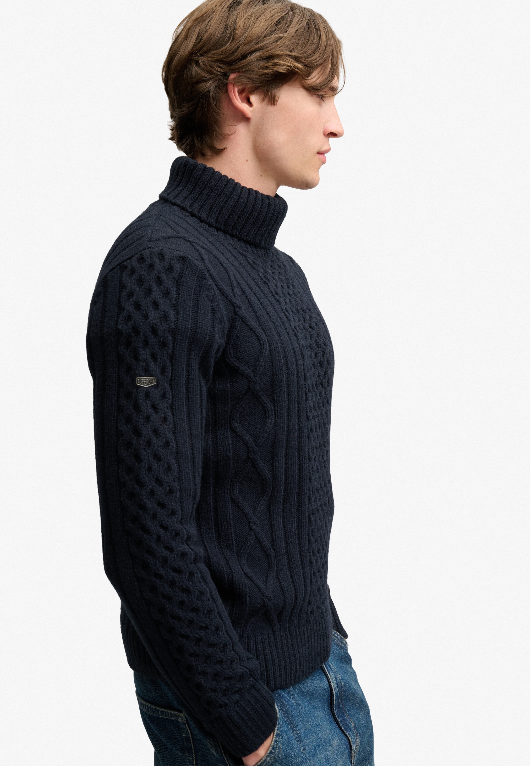 Superdry Rollkragenpullover »JACOB CABLE ROLL NECK JUMPER« Materialmix, relaxed fit