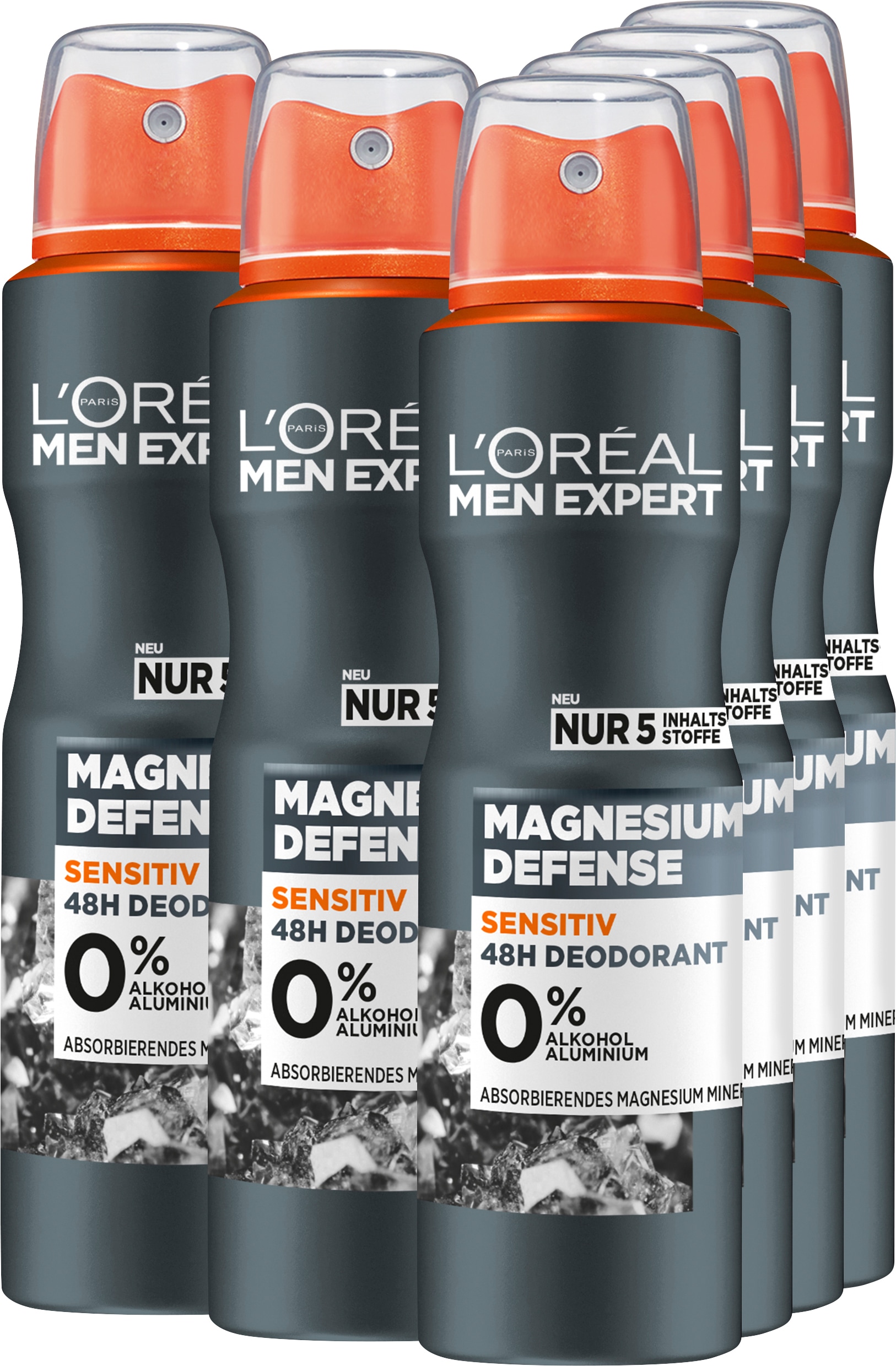 L'ORÉAL PARIS MEN EXPERT Deo-Spray »Magnesium Defense«, (Packung, 6 tlg.)