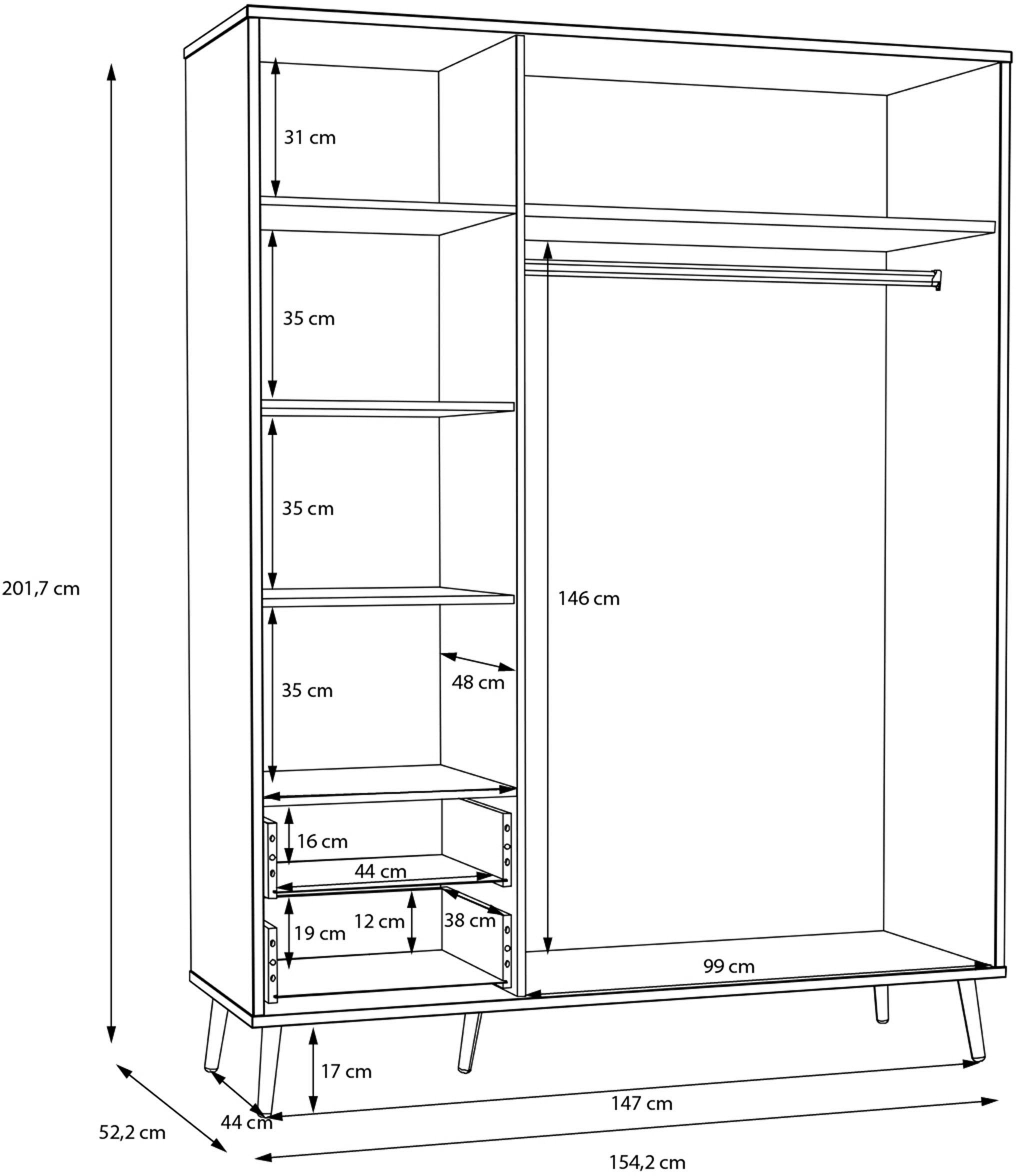 FORTE Drehtürenschrank »Harllson EasyKlix by Forte«, Montage von Korpus und Türen ohne Werkzeug oder Schrauben