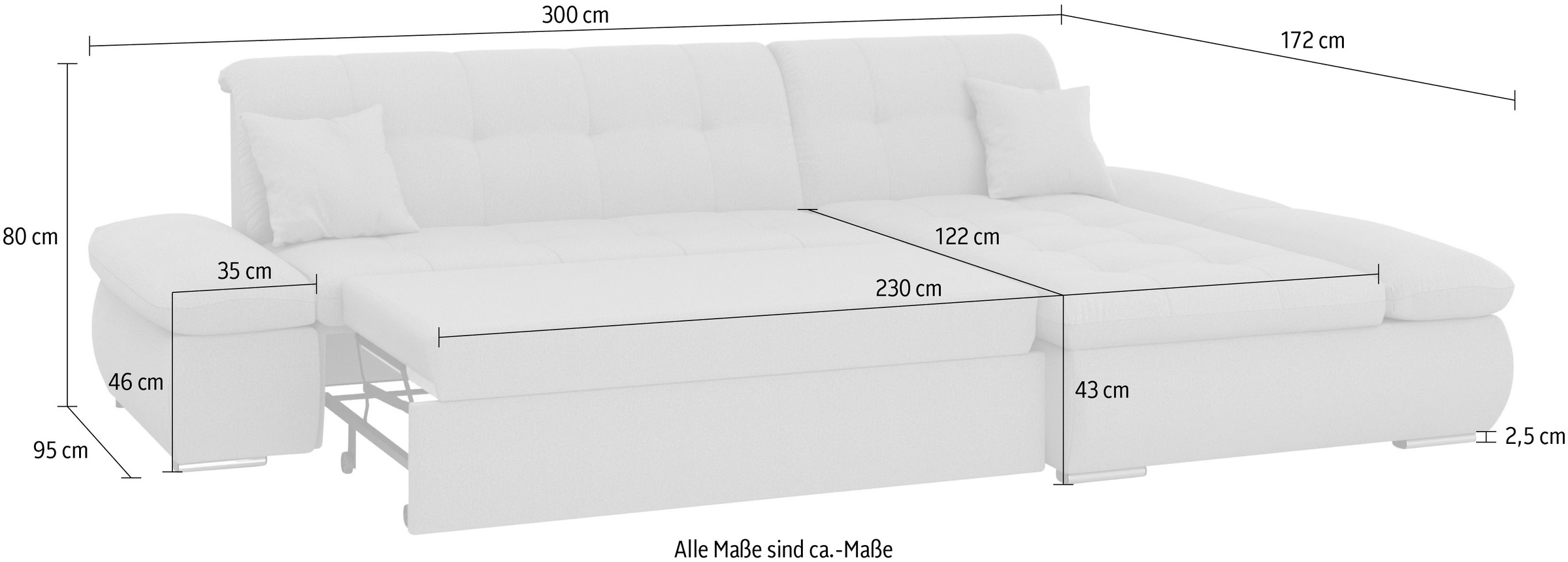 DOMO collection Ecksofa »Moric, L-Form, XXL-Sofa - Breite 300cm«, wahlweise mit Bettfunktion und Armteilverstellung, cappucino