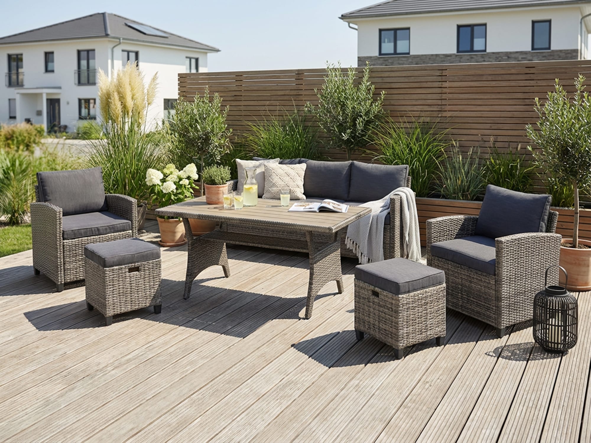 KONIFERA Gartenlounge-Set »Amsterdam« Set, 1x 3er Sofa, 1x 2 Sessel, 2x Hocker, 1xTisch 144,5x74x67cm,Polyrattan, 16 Stk. tlg. Stahl, Ablagefläche unter dem Tisch, Loungeset