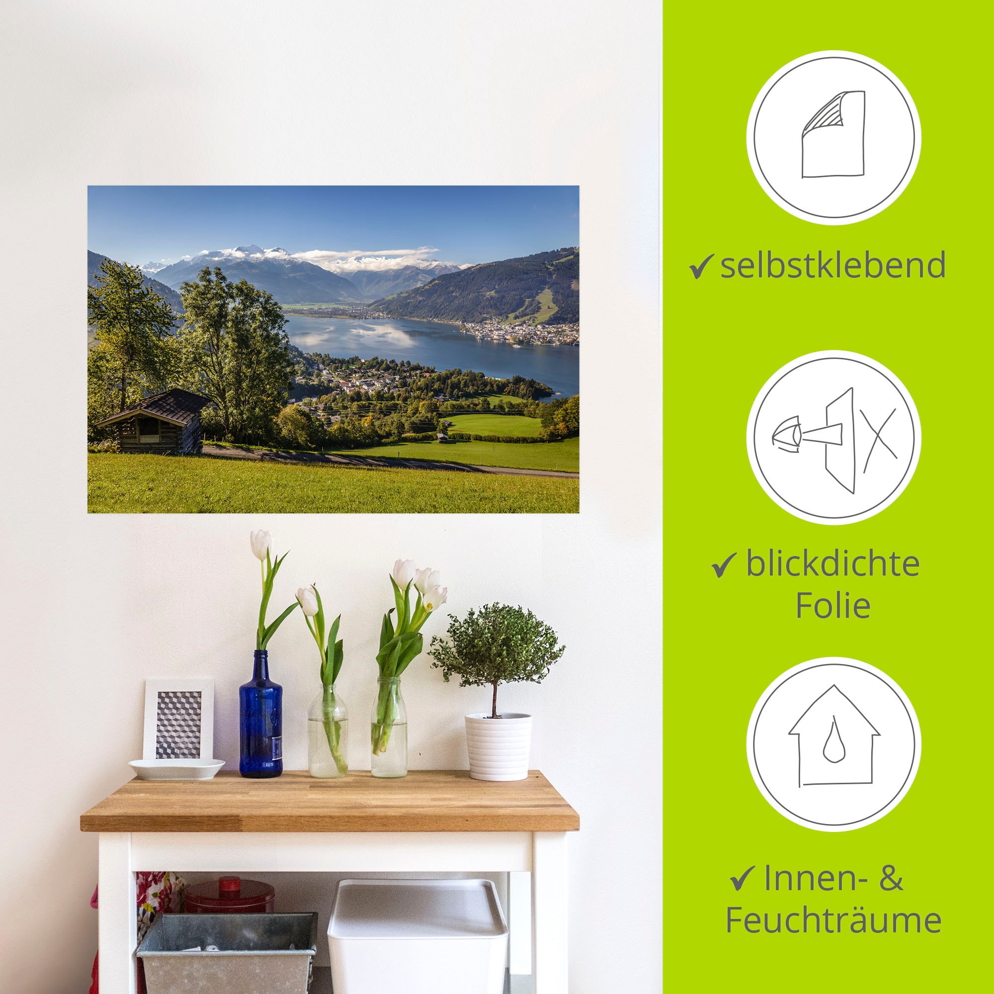 Artland Wandbild »Blick auf den Zeller See«, Berge & Alpenbilder, (1 St.), als Wandaufkleber in verschied. Größen