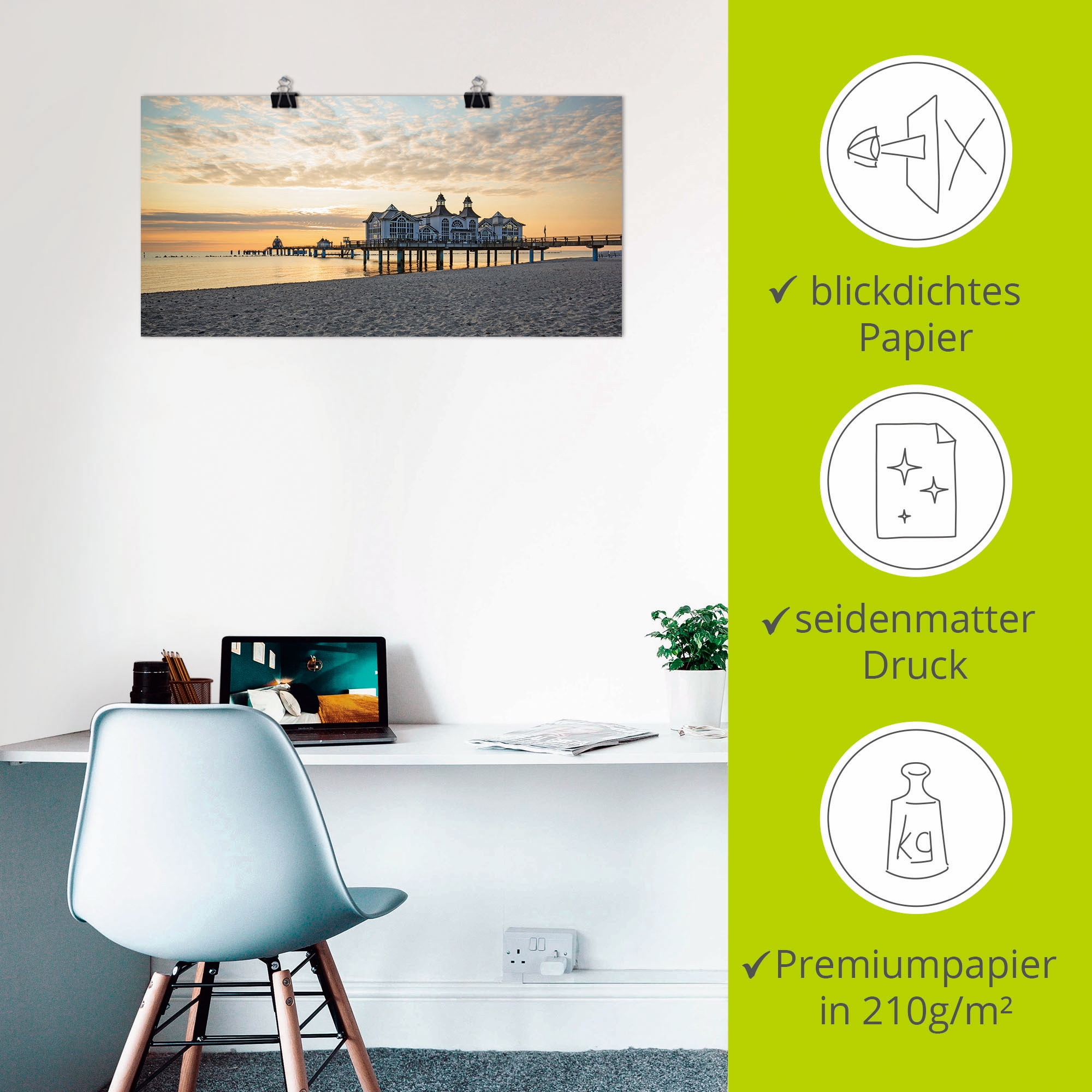 Artland Wandbild »Seebrücke Sellin bei Sonnenaufgang«, Strand, (1 St.), als Leinwandbild, Poster, Wandaufkleber in verschied. Größen