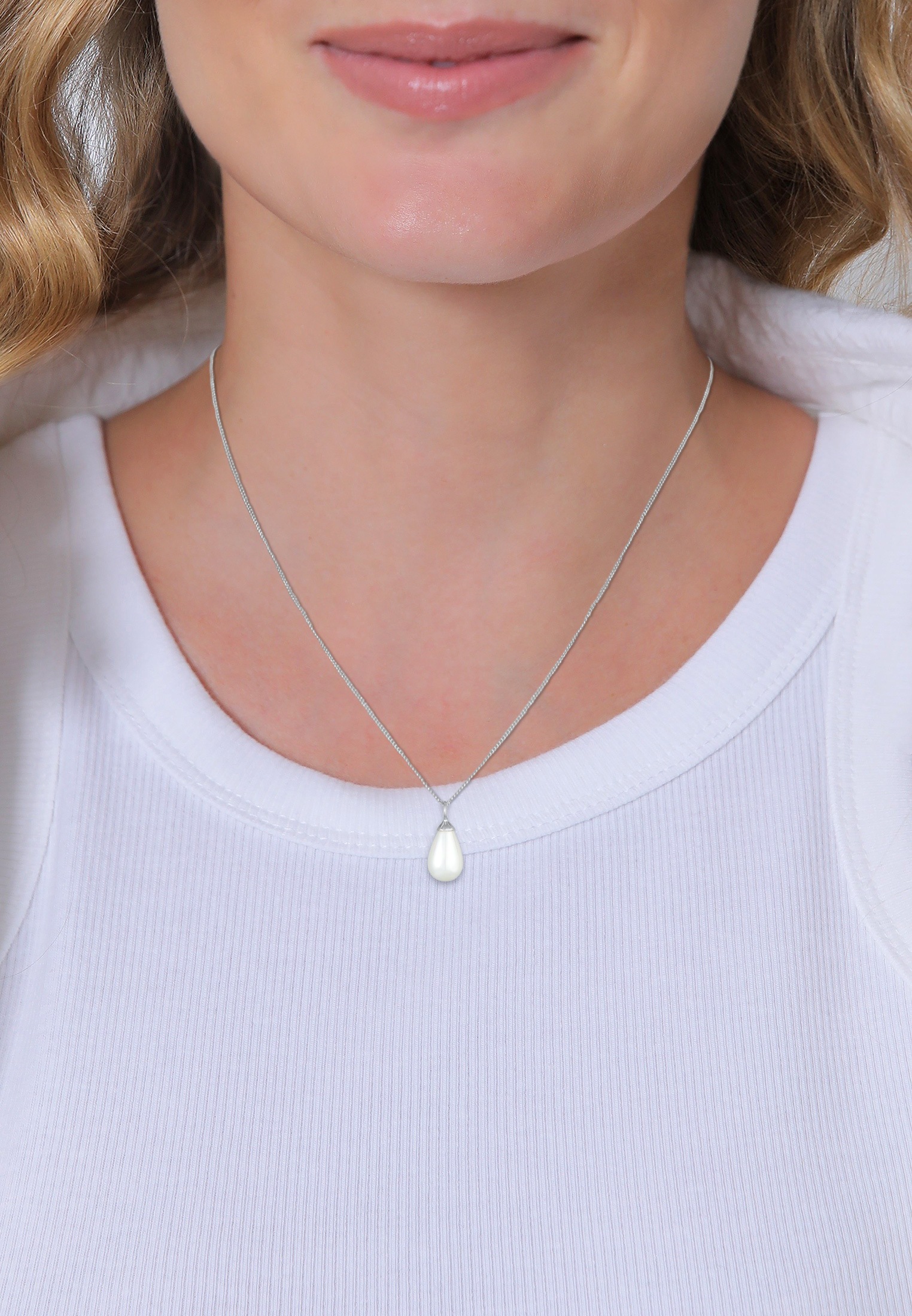 Nenalina Lange Kette »Halskette Anhänger Muschelkernperle Tropfen 925 Silber«