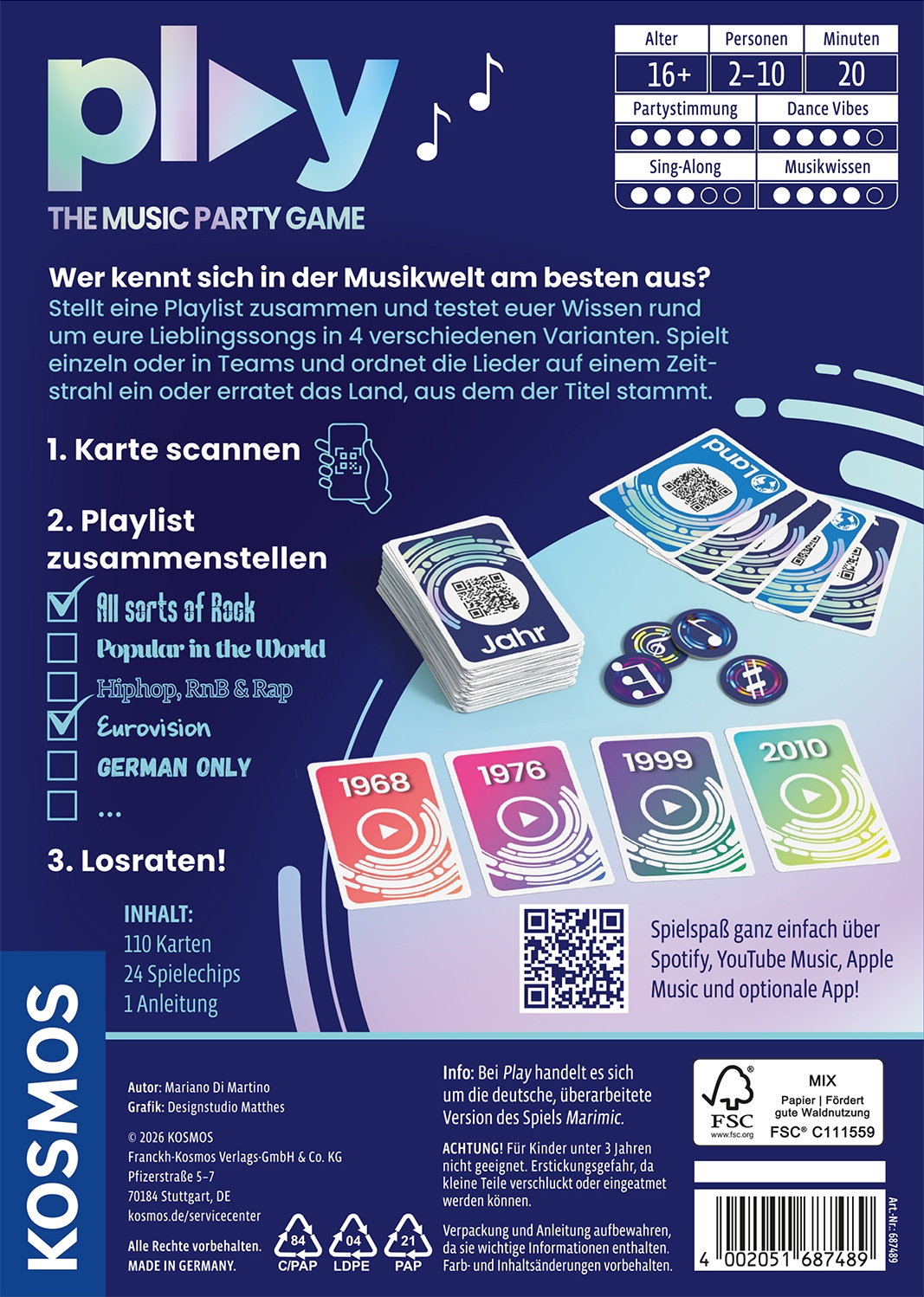 Kosmos Spiel »PLAY The Music Party Game« Made in Germany