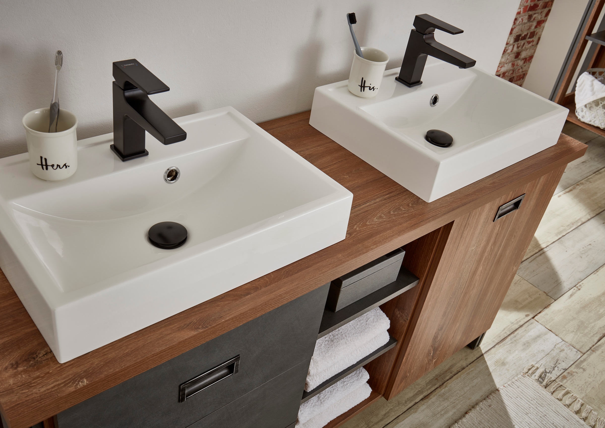 Home affaire Waschtisch »Detroit, Unterschrank mit Apothekergriff, Badschrank, Industrialdesign«