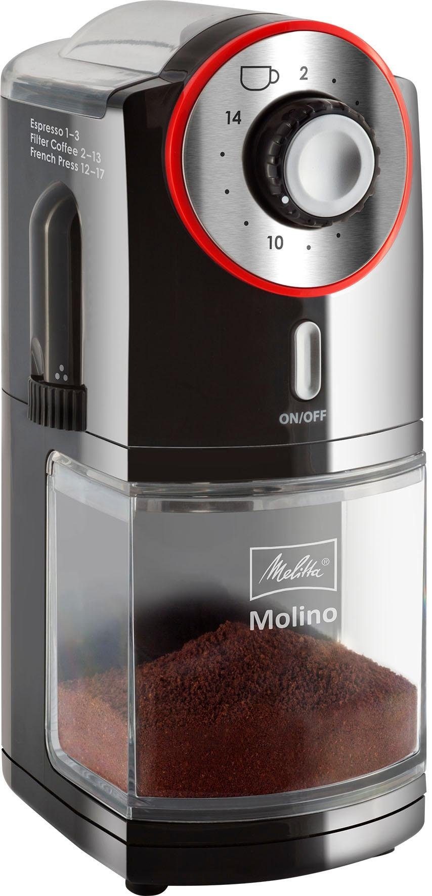 Melitta Kaffeemühle »Molino® 200 XXL W, 100 3 1019-01«, Scheibenmahlwerk, Bohnenbehälter g Garantie Jahren mit