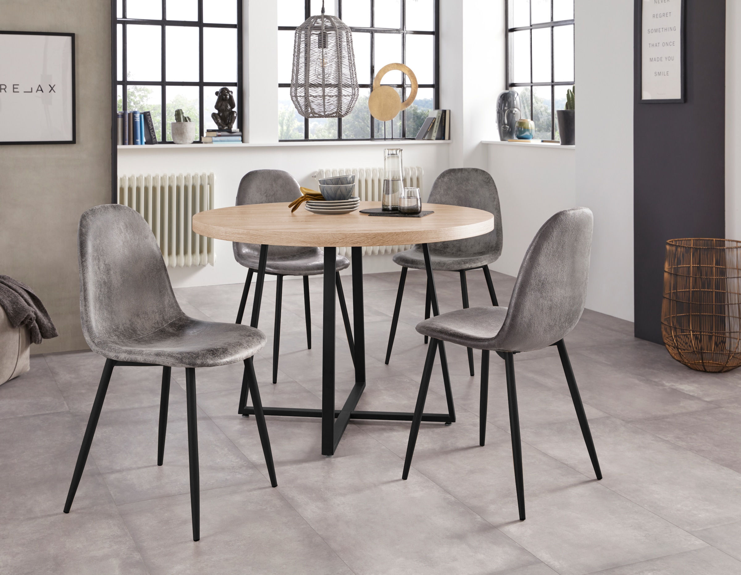 Home affaire Esstisch »Anja, TOPSELLER!«, (Esstisch, Küchentisch), Durchmesser 110 cm, Skandi Design, Metallgestell