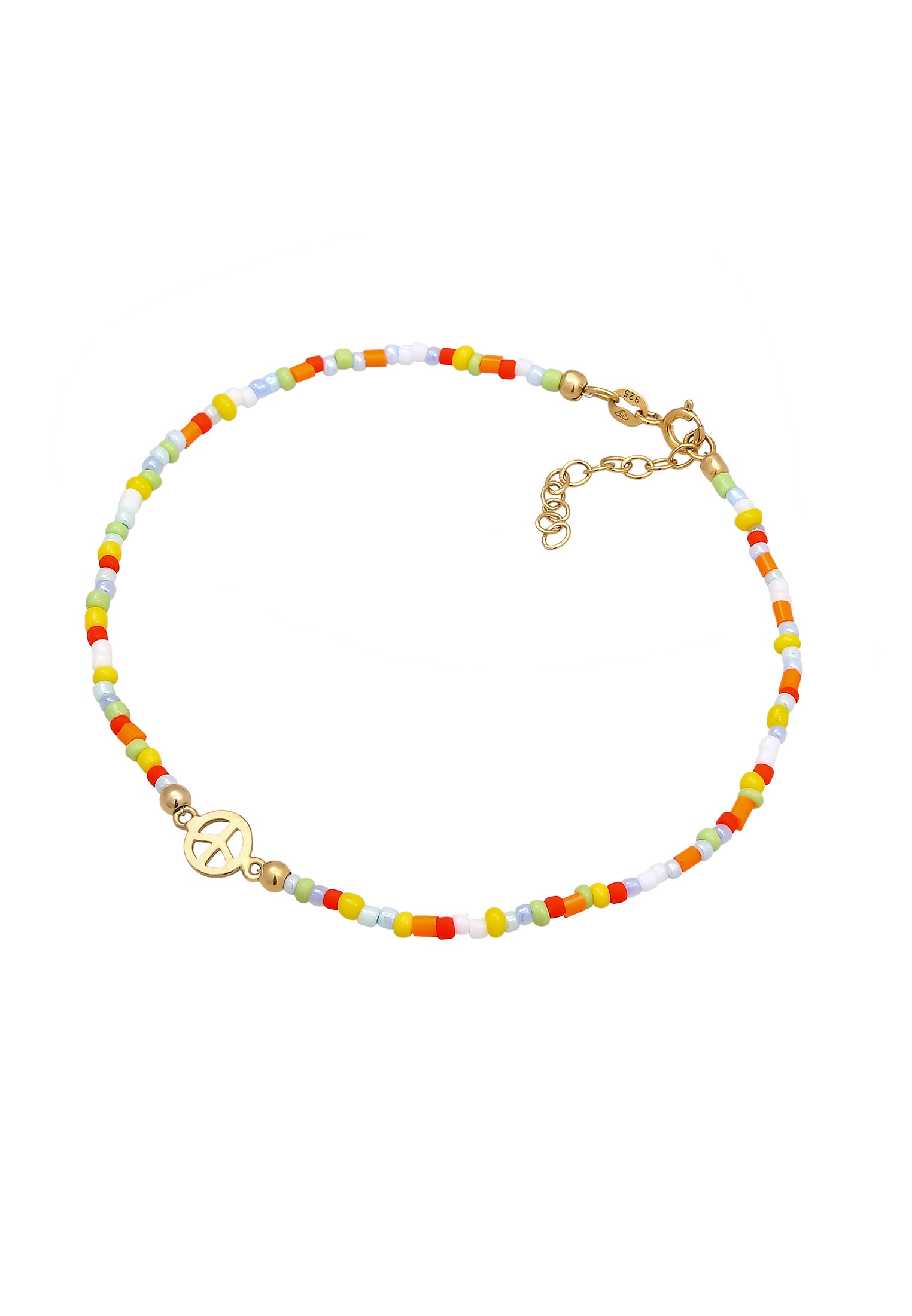 Elli Fußkette »Fußschmuck Peace Frieden Symbol Glas Beads Bunt 925 Silber«
