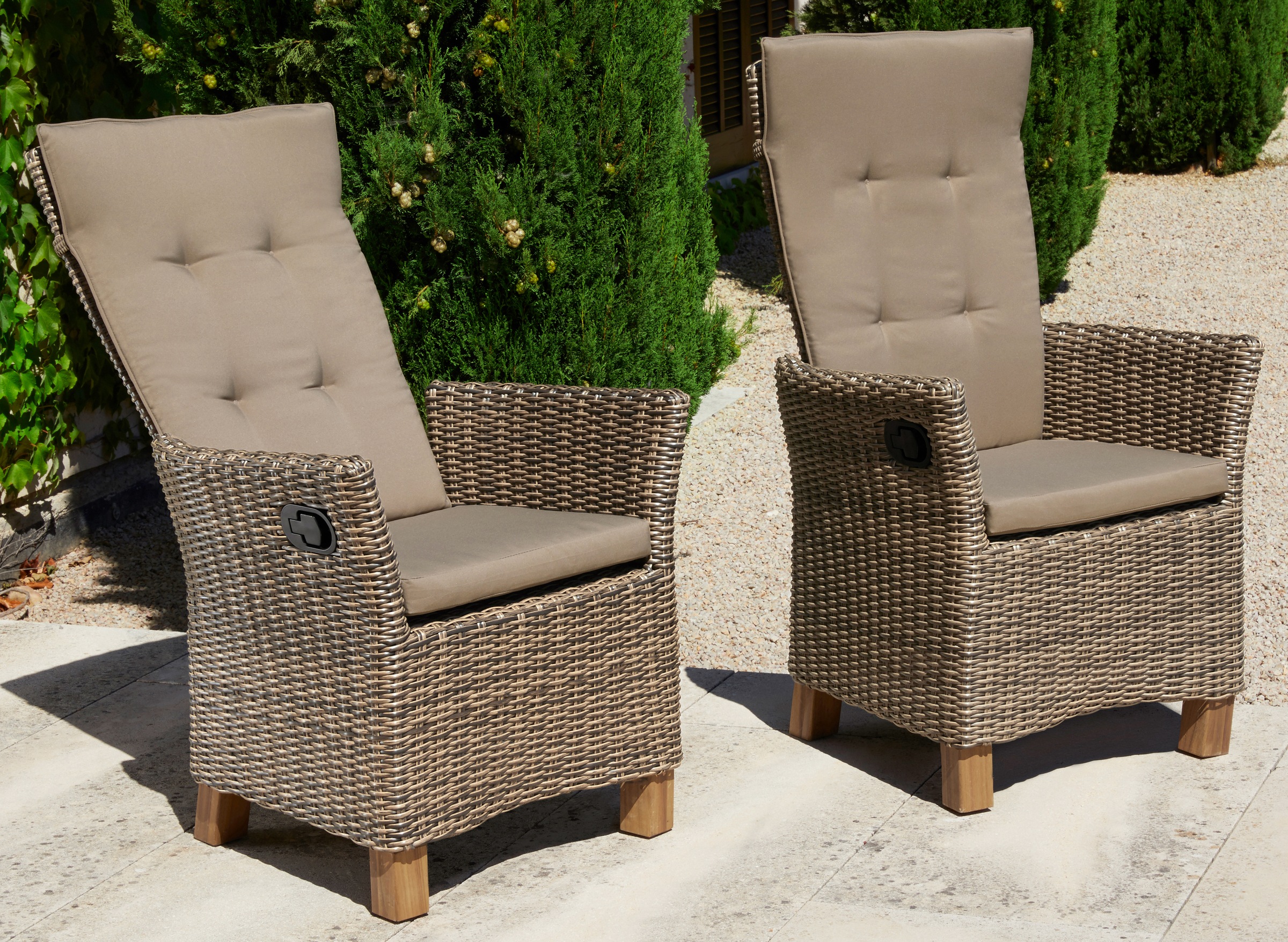 MERXX Gartenstuhl "Toskana" (Set) 2 Stk.2er Set, Polyrattan/Akazie, inkl. Sitzkissen