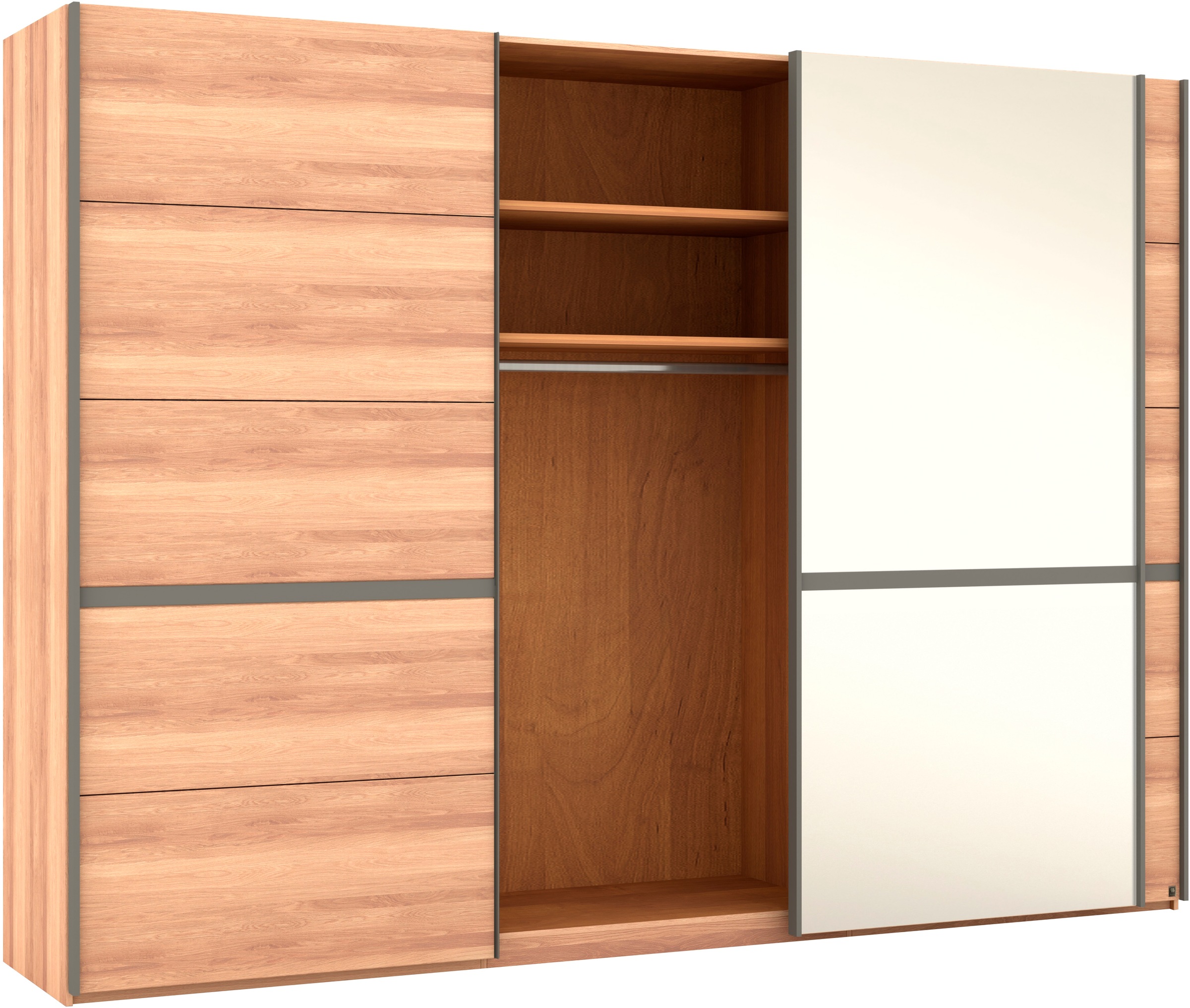 Musterring Schwebetürenschrank »Sorrent, Kleiderschrank, Schrank, Schiebetüren«, (Teilmassiv Eiche, MADE IN GERMANY), Türen in Eiche massiv mit Kassetten-Optik, verschiedene Maße verfügbar