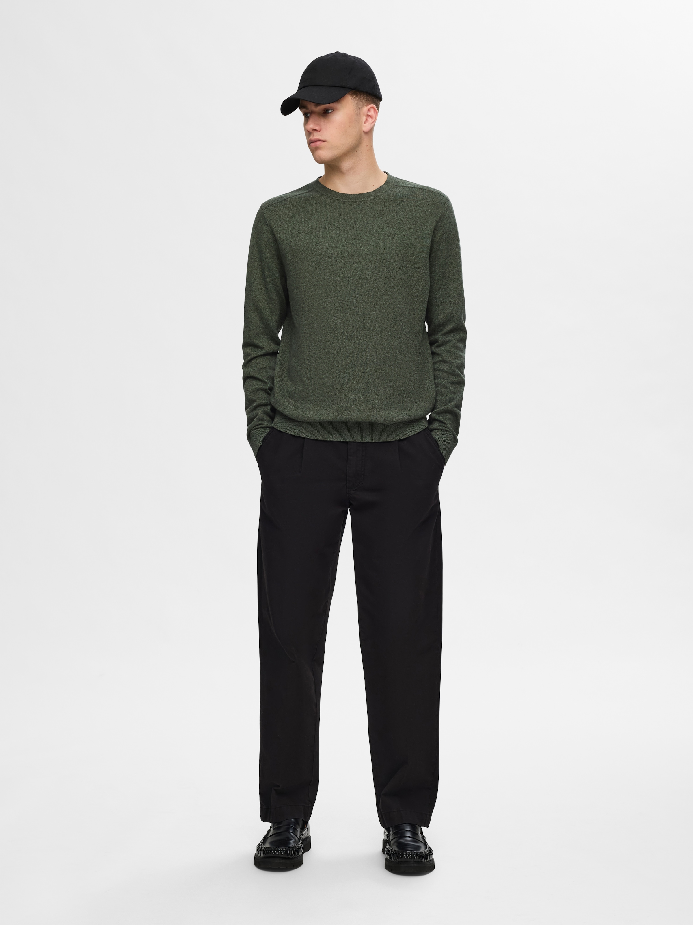 SELECTED Rundhalspullover »SLHBERG CREW NECK NOOS« Baumwolle, regular fit