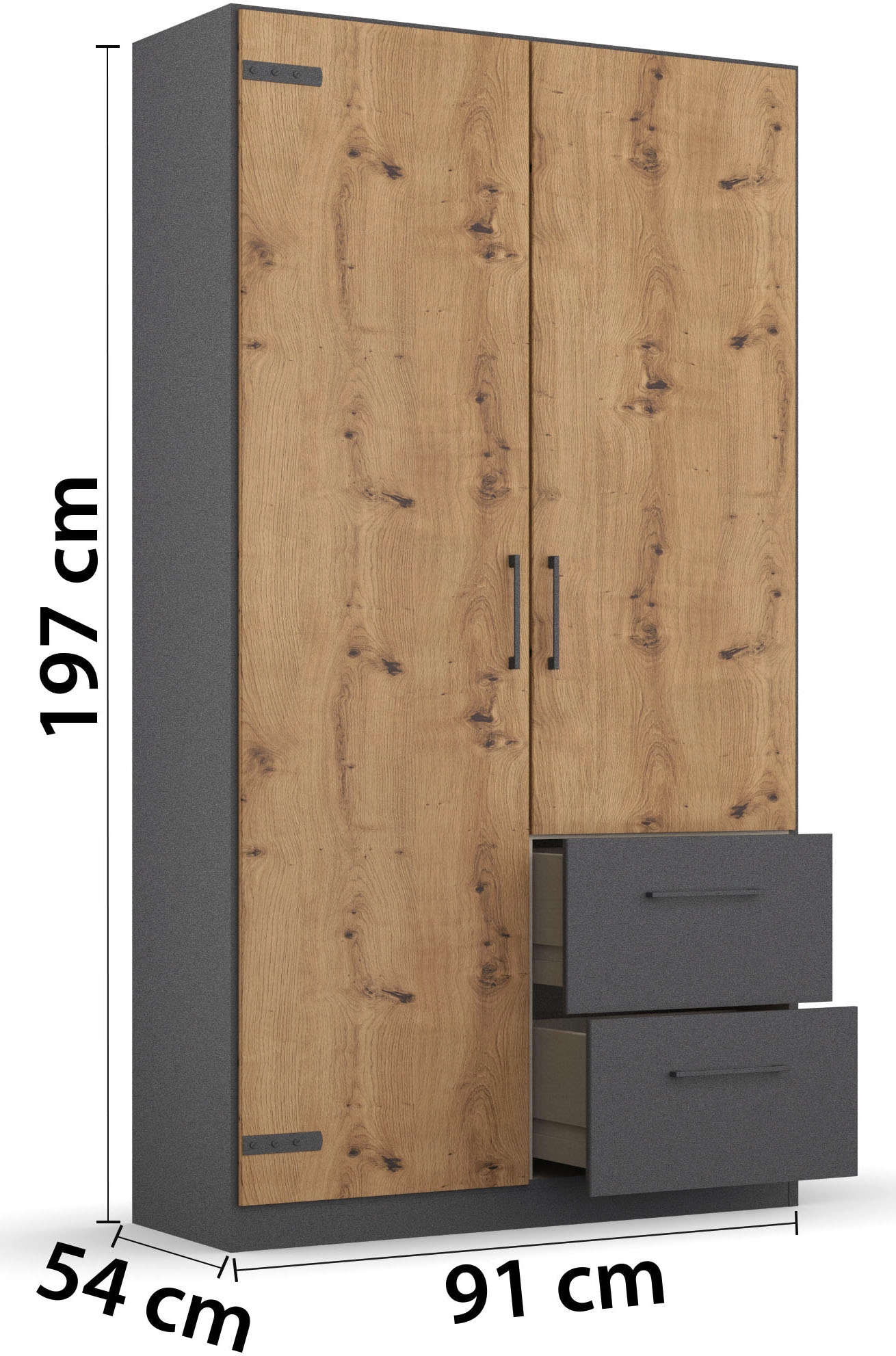 rauch Drehtürenschrank »Holmes« im Industrial Style, mit Schubkästen, mit oder ohne Spiegel