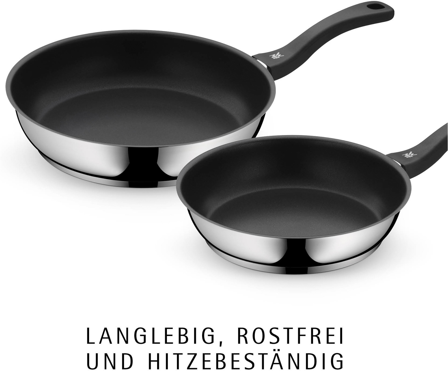 WMF Pfannen-Set »Devil, Bratpfannen Induktion, leistungsstarke Antihaftversiegelung« Cromargan® Edelstahl Rostfrei 18/10 Set, 3x Pfannen Ø 20/24/28 cm, 3 Stk. tlg. für alle Herdarten geeignet, ergonomischer Kunststoffgriff