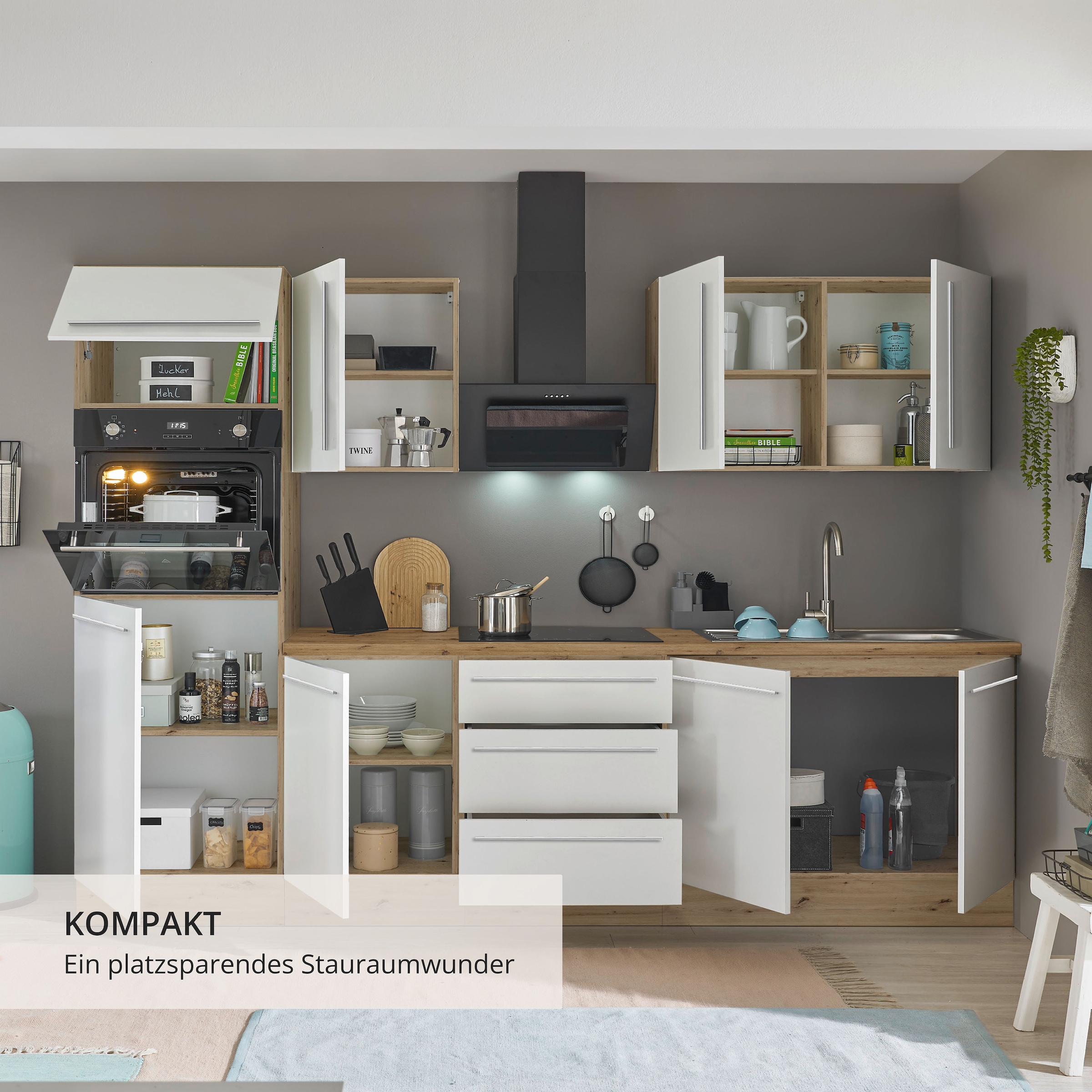 KOCHSTATION Küchenzeile »Florida« Breite 270 cm, wahlweise mit E-Geräten,Softclose für Türen/Schubkästen