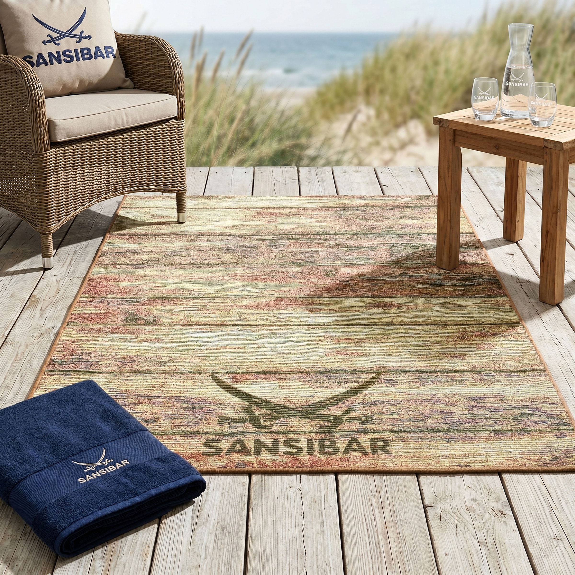 Sansibar Teppich »Rantum Beach SA-029« rechteckig 5 mm Höhe Flachgewebe, modernes Design, Motiv Holzdielen, In- & Outdoor geeignet