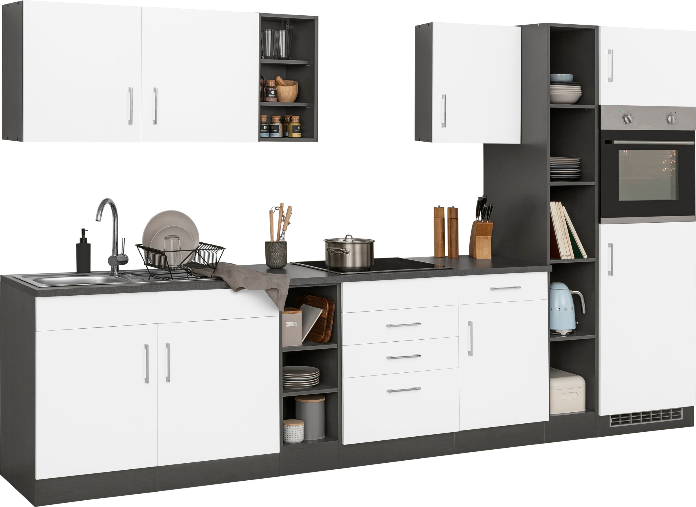 KOCHSTATION Küchenzeile »KS-Paris – Küchen mit einzigartigen Fotomotiven auf den Fronten« Breite 330 cm, wahlweise mit E-Geräten und Induktion