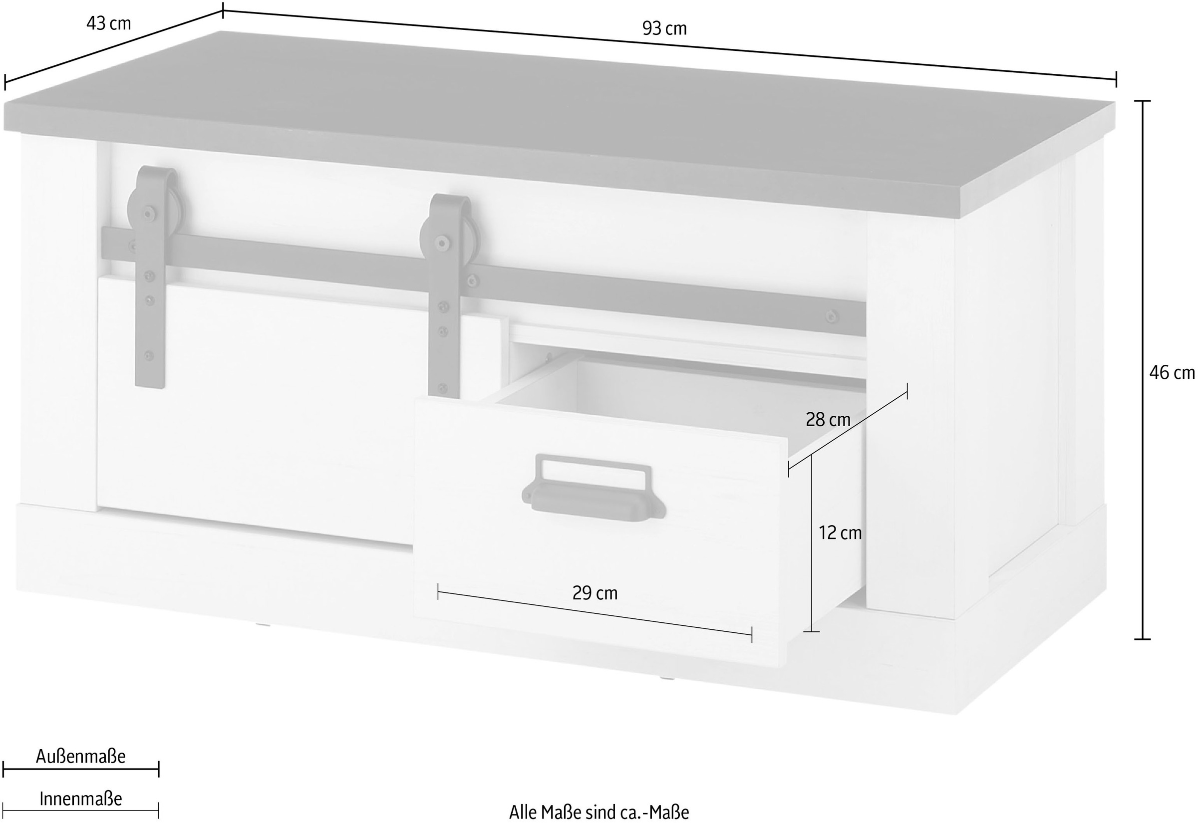 Home affaire Sitzbank »SHERWOOD«, modernes Holz Dekor, mit Scheunentorbeschlag aus Metall, Breite 93 cm