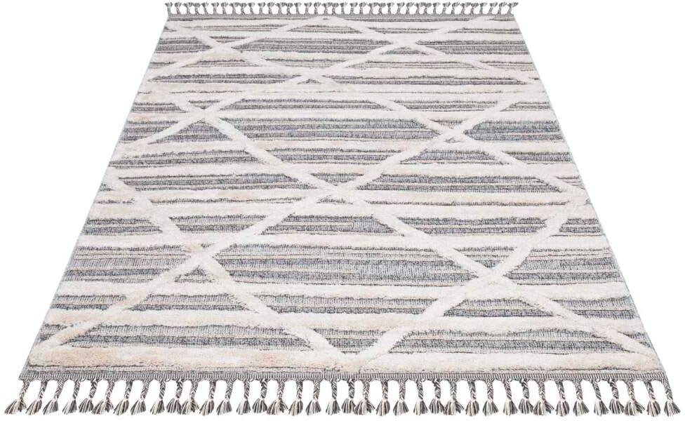 Teppich »Valencia Raute-Muster, 3D-Effekt, Fransen, City 810«, mit Sisal Carpet rechteckig, Boho-Stil,
