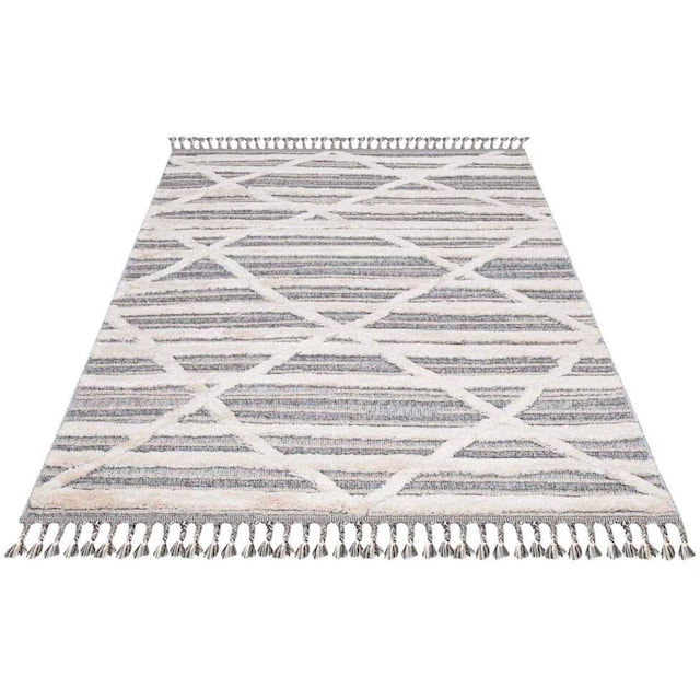 Carpet City Teppich »Valencia 810«, rechteckig, Boho-Stil, Raute-Muster,  3D-Effekt, mit Fransen, Sisal