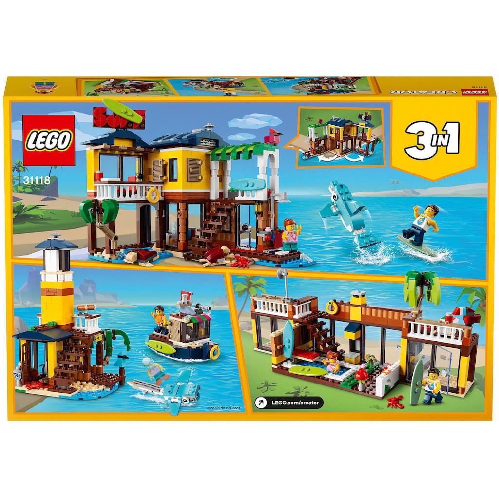 LEGO® Konstruktionsspielsteine »Surfer-Strandhaus (31118), LEGO® Creator 3in1«, (564 St.), Made in Europe