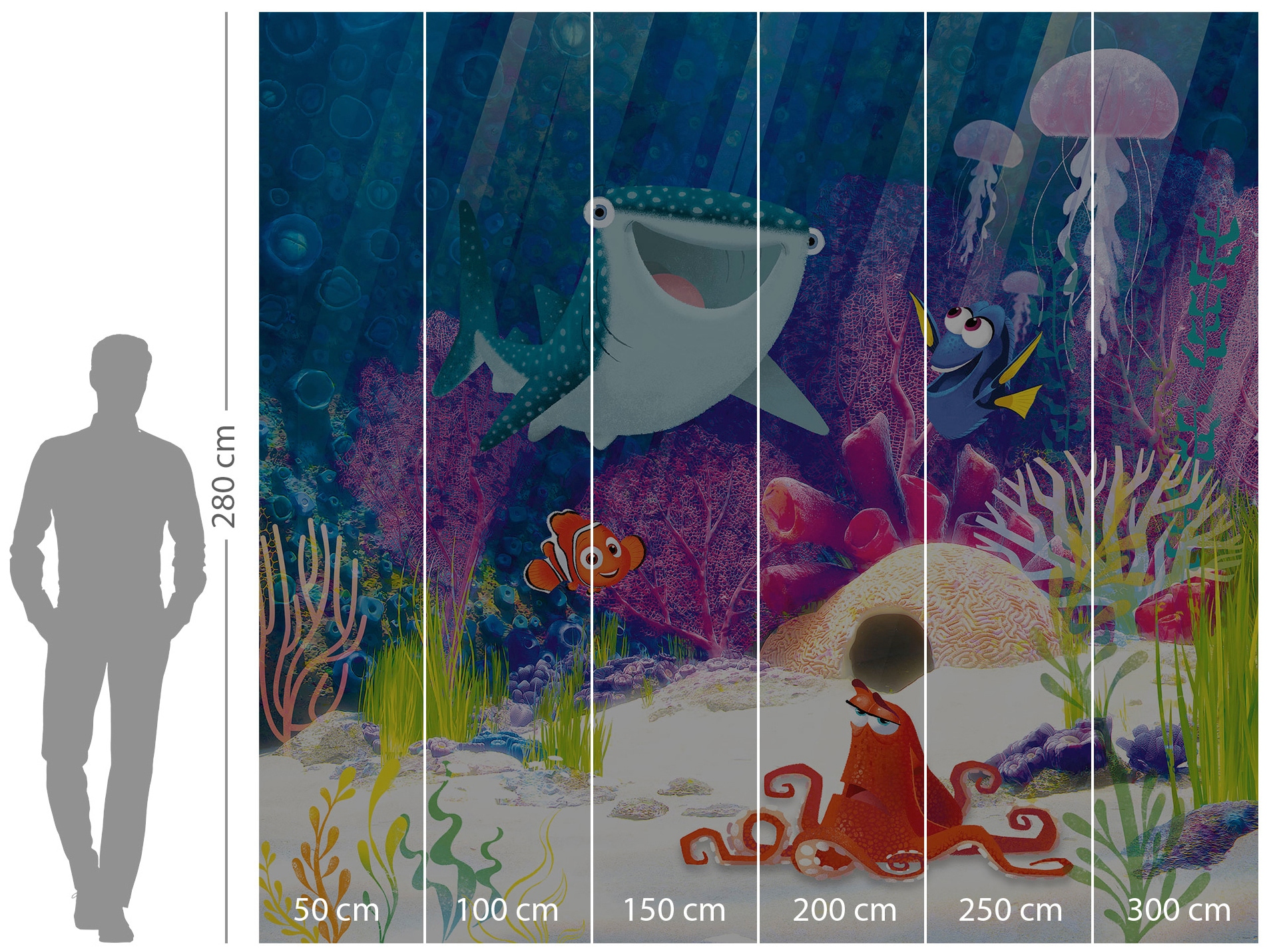 Komar Vliestapete »Digitaldruck Vlies -  Dory Aqua Party - Größe 300 x 280 cm« bedruckt glatt Kinderzimmer